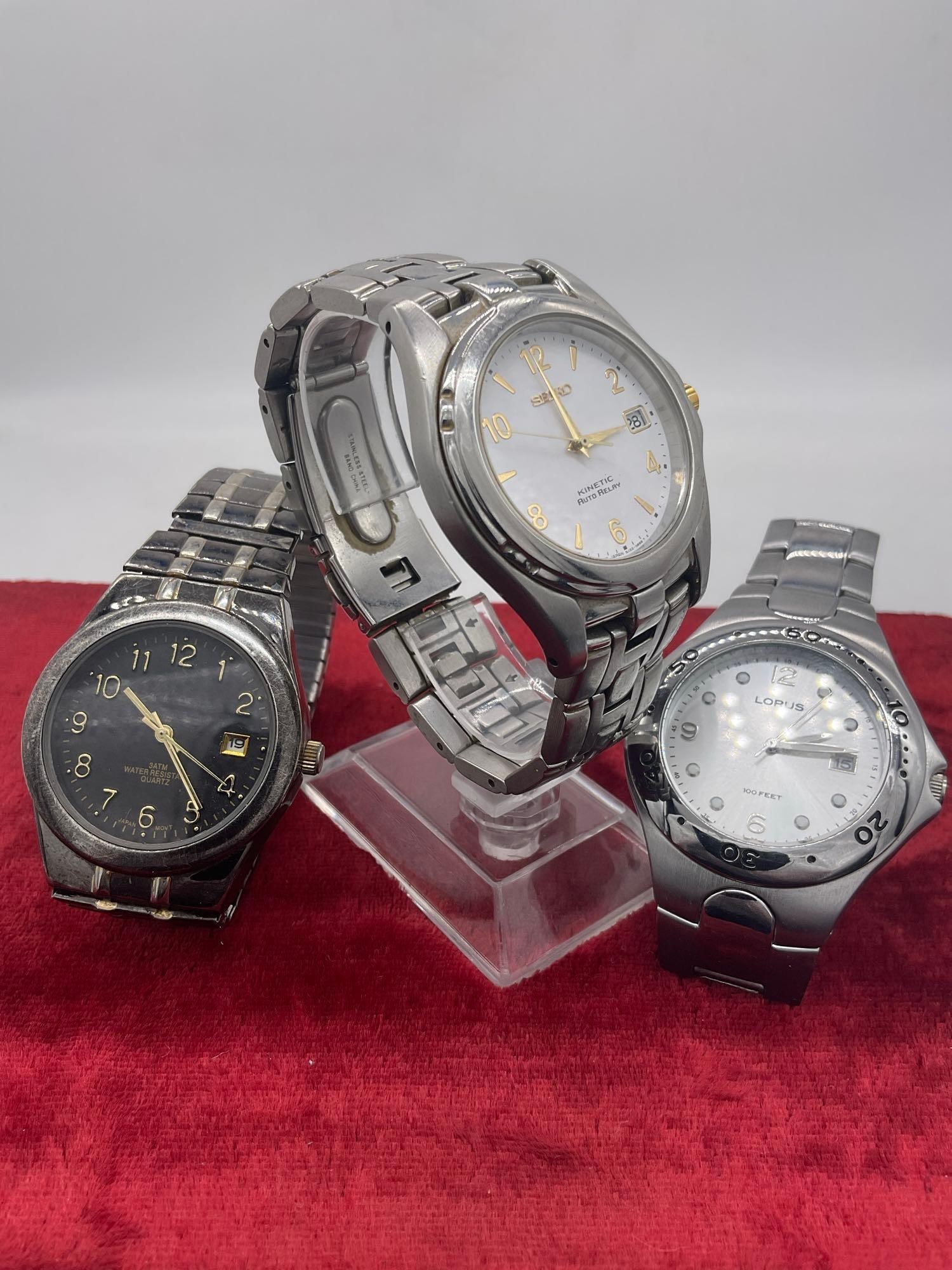 3x Men's watches, incl. Seiko Kinetic Auto Relay 5J22-0B69, Lorus LR0629 + 1 more see pic - 5