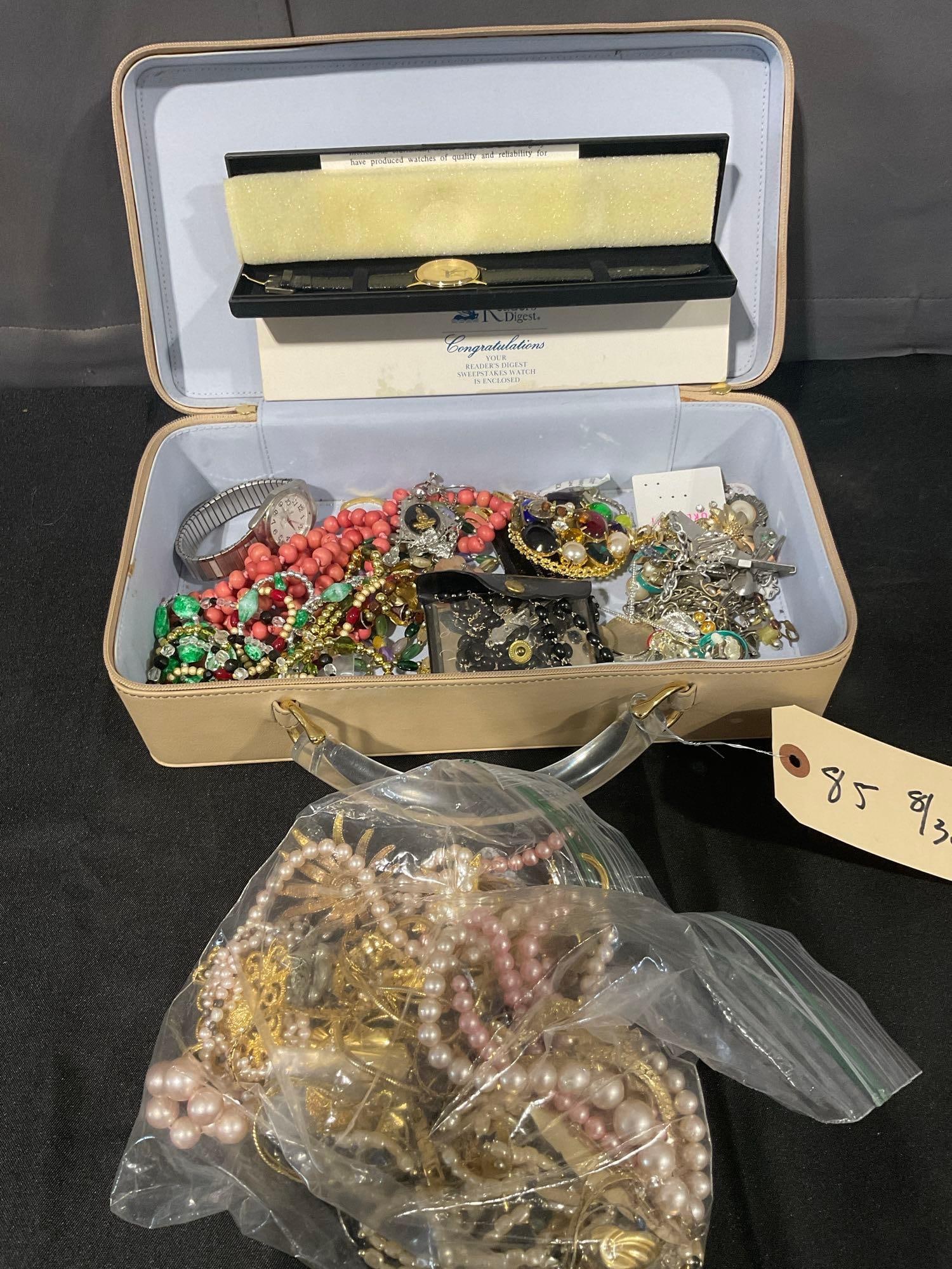 Vintage Zip case travel case full of vintage estate jewelry, rings, earrings , necklaces, watches - 5