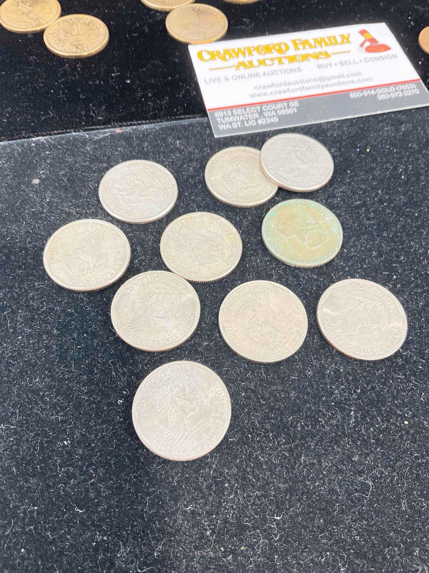 41x US Dollar coins + Approx 67 Wheat pennies assorted Mint marks & dates + 1907 Indian head - 2