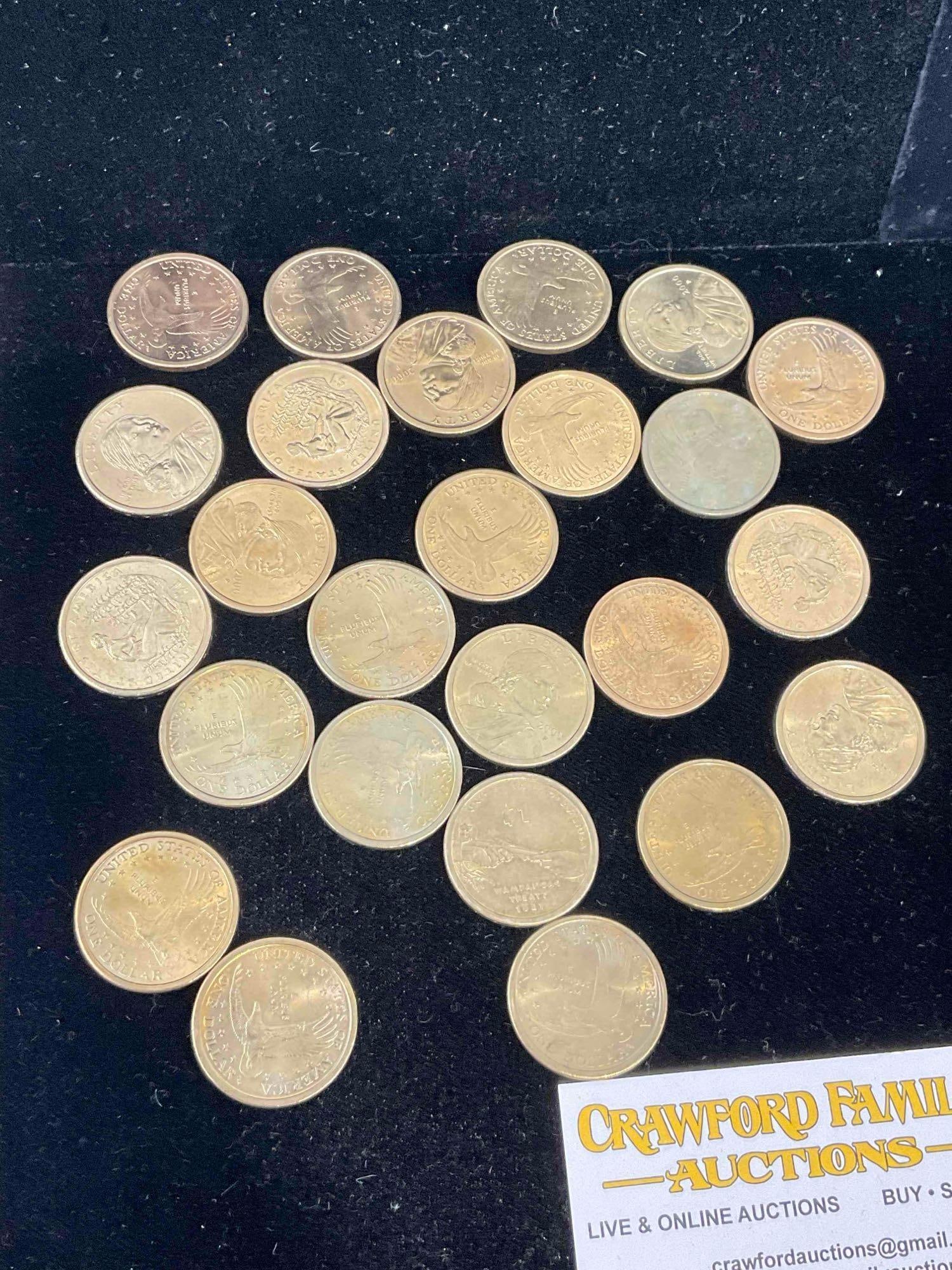 41x US Dollar coins + Approx 67 Wheat pennies assorted Mint marks & dates + 1907 Indian head - 6
