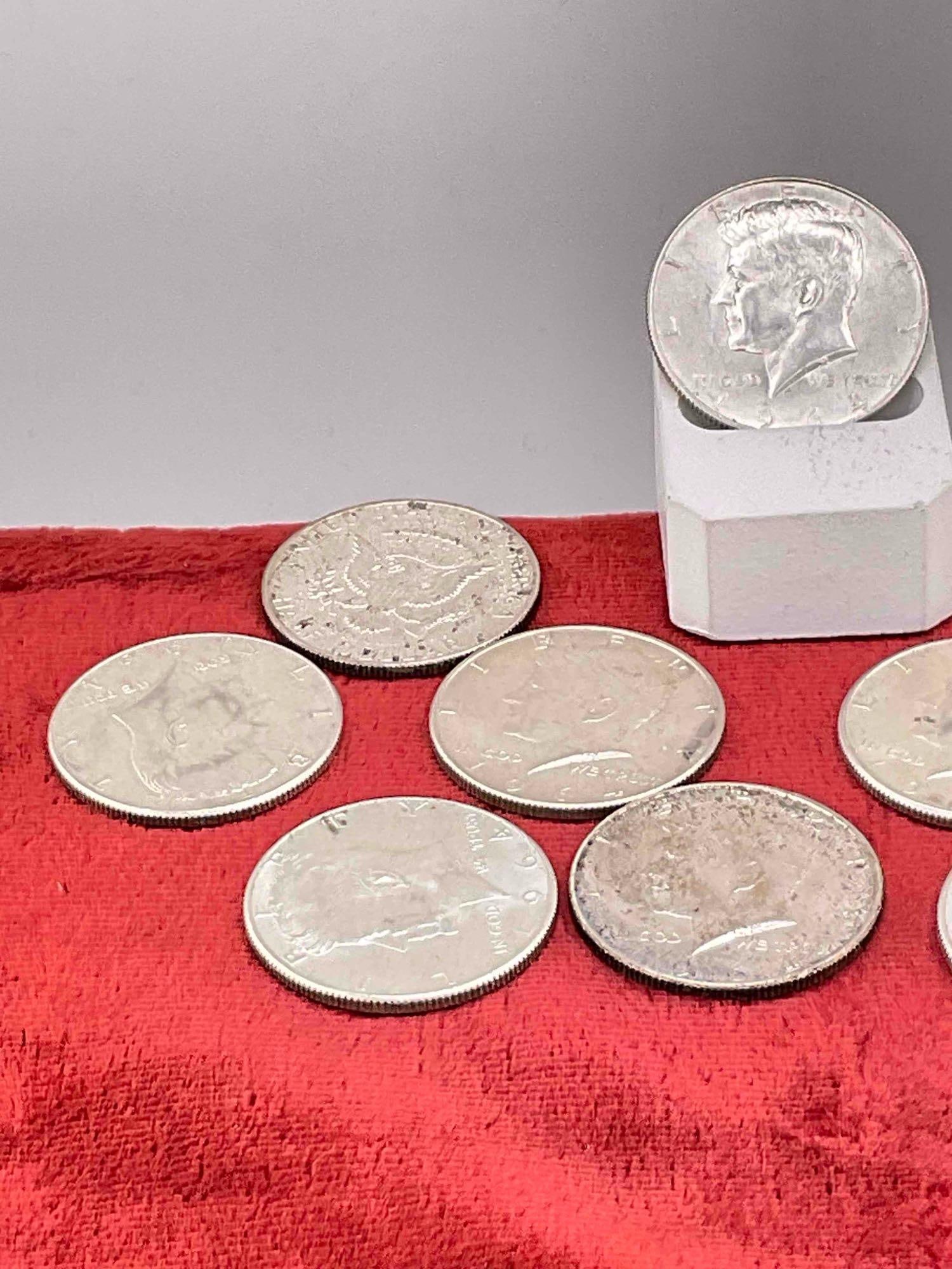 10 x 1964 Silver Kennedy 90% Silver Half Dollars, Assorted Mint marks & some nice gradable coins - 2