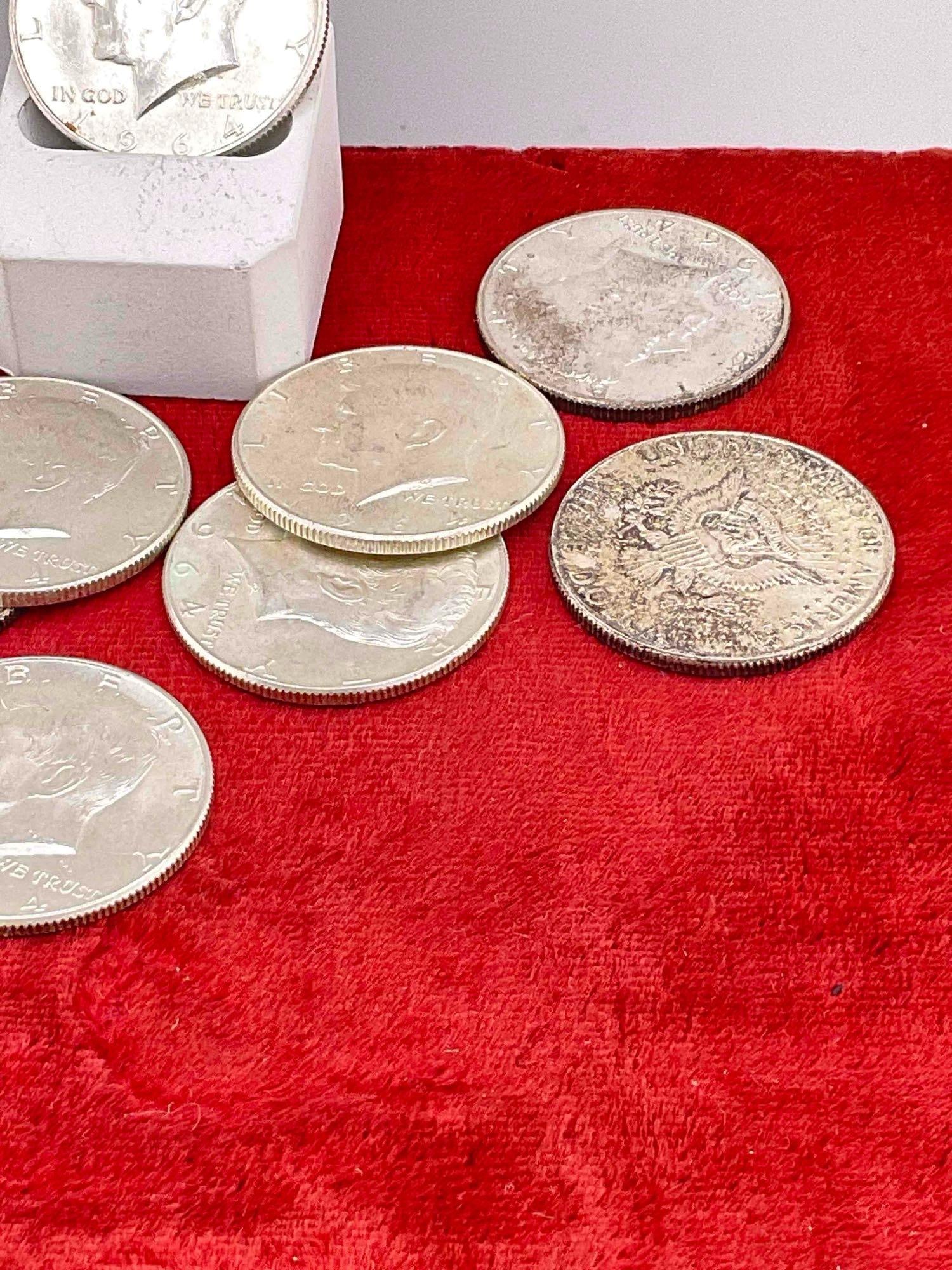 12 x 1964 Silver Kennedy 90% Silver Half Dollars, Assorted Mint marks & some nice gradable coins - 2