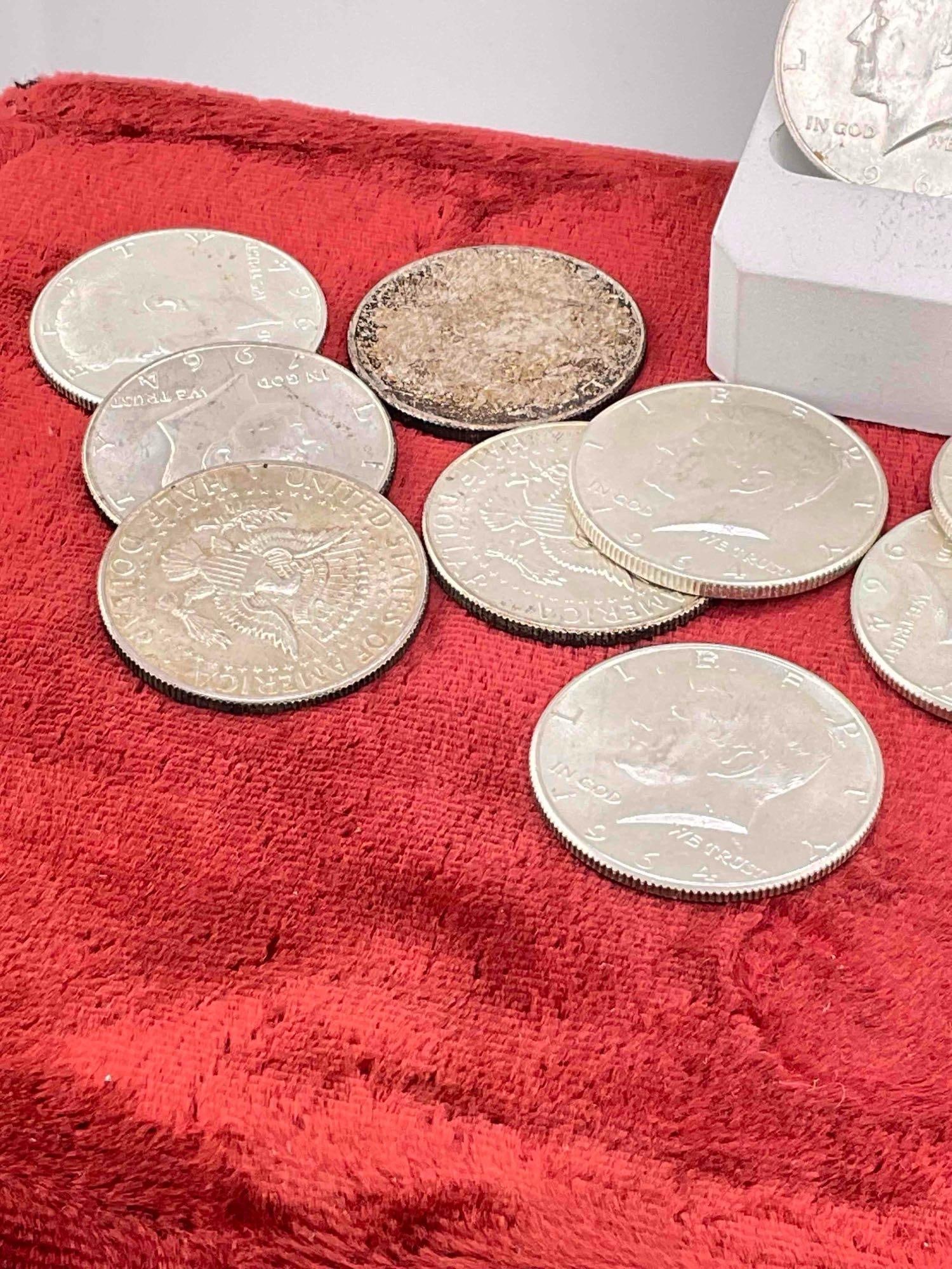 12 x 1964 Silver Kennedy 90% Silver Half Dollars, Assorted Mint marks & some nice gradable coins - 3