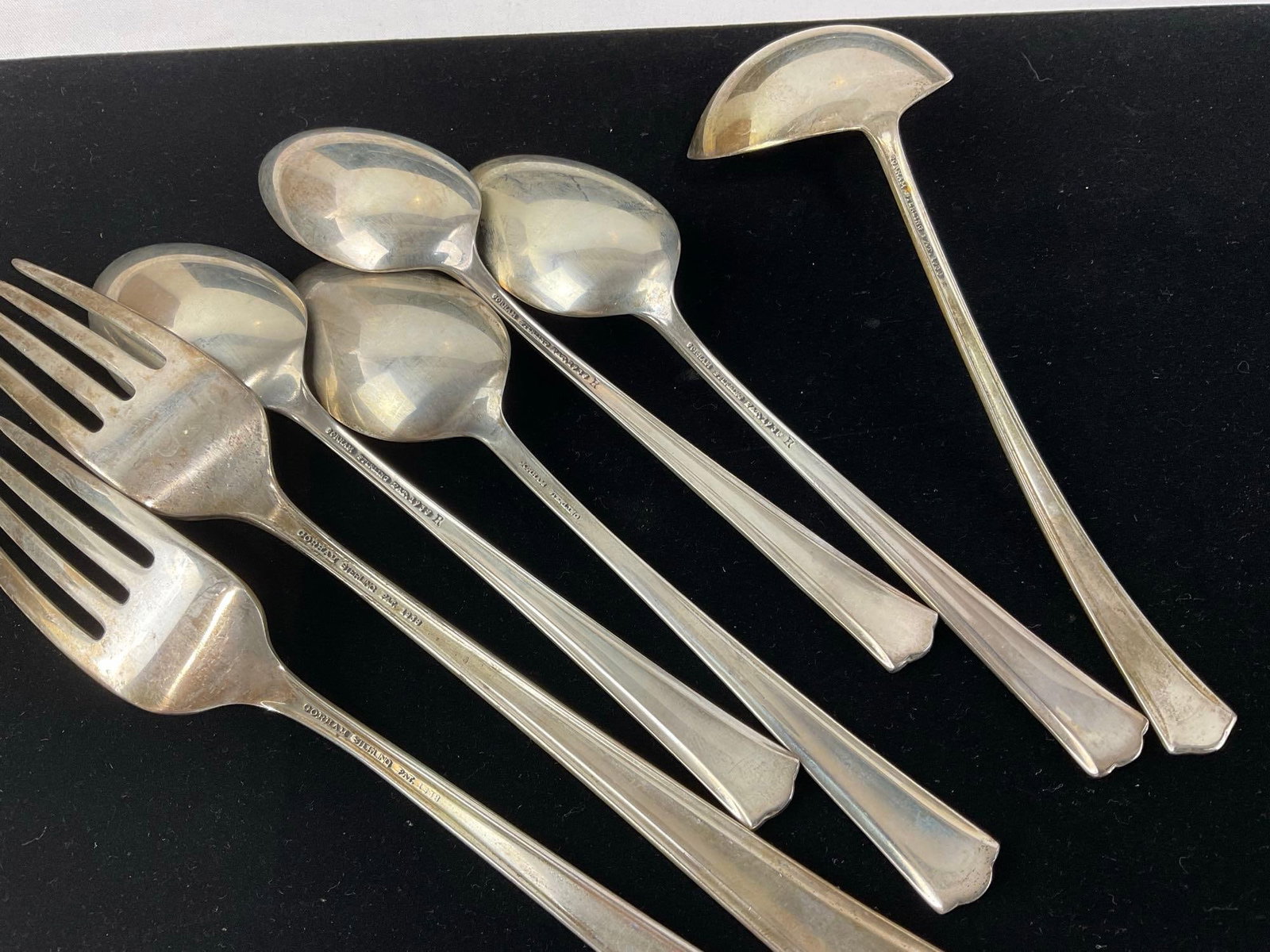 Gorham Sterling Silver pat. 1938 ttw 234.4 grams, 4 Spoons, 2 Forks & serving spoon - 4