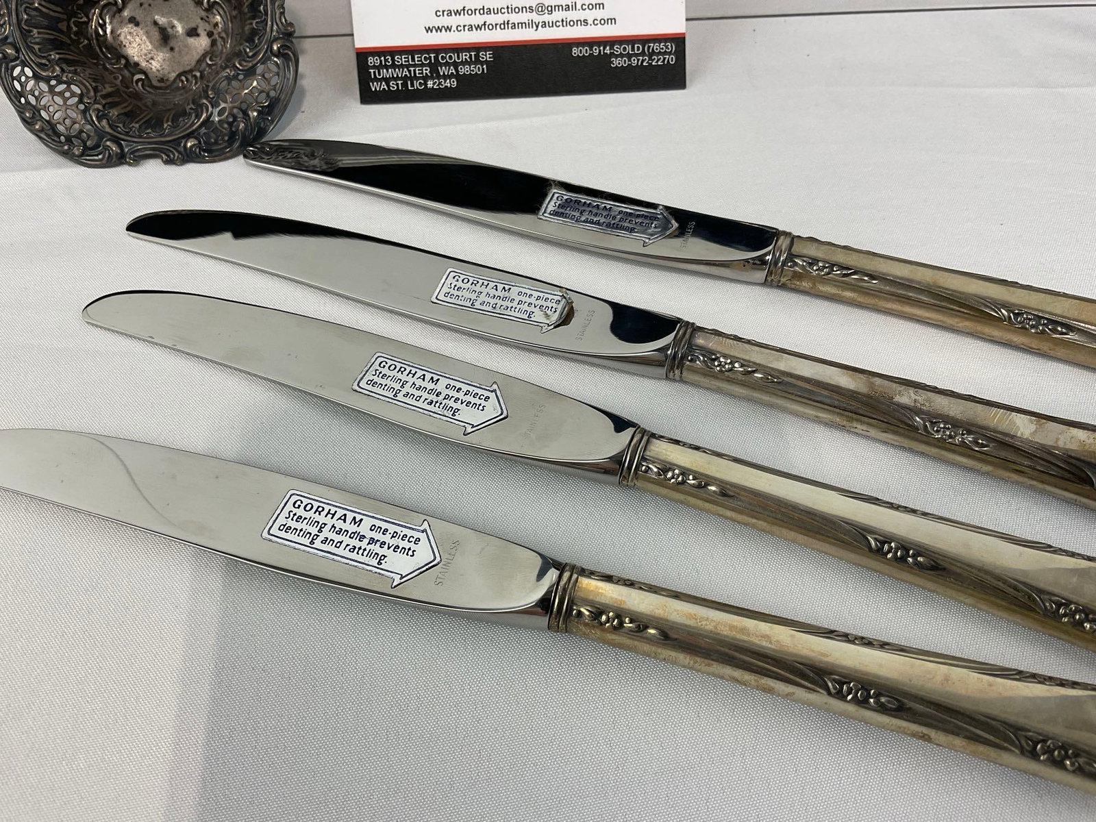4 Gorham Knives w/Sterling Silver Handles, Stainless Blades, & Sterling Bowl, 298.4 grams in total - 2