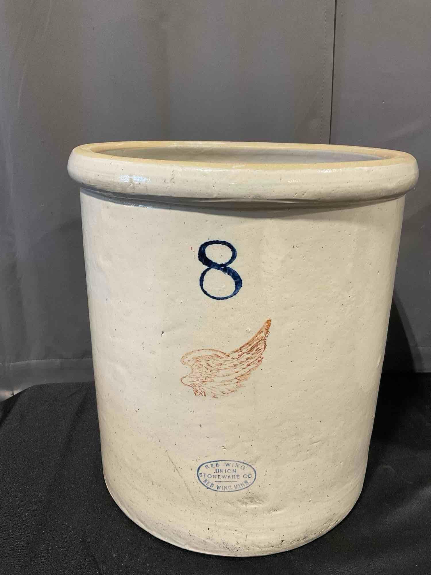 8 Gallon Red Wing Union Stoneware Co Crock, 17h x 15w x 15d inches, Vintage white glazed piece: Appears to be in good shape. The piece measures approx 17h x 15w x 15d inches. See pics. E-6610