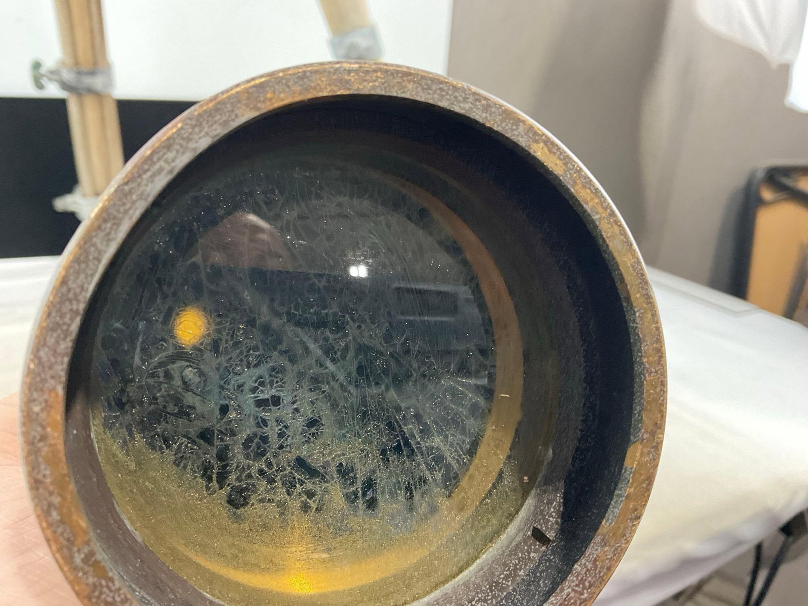 WWII Era Spotting Scope, marked 1942, Telescope M1910A1 No.1731, Cast Metal w/Tripod w/wooden legs - 7