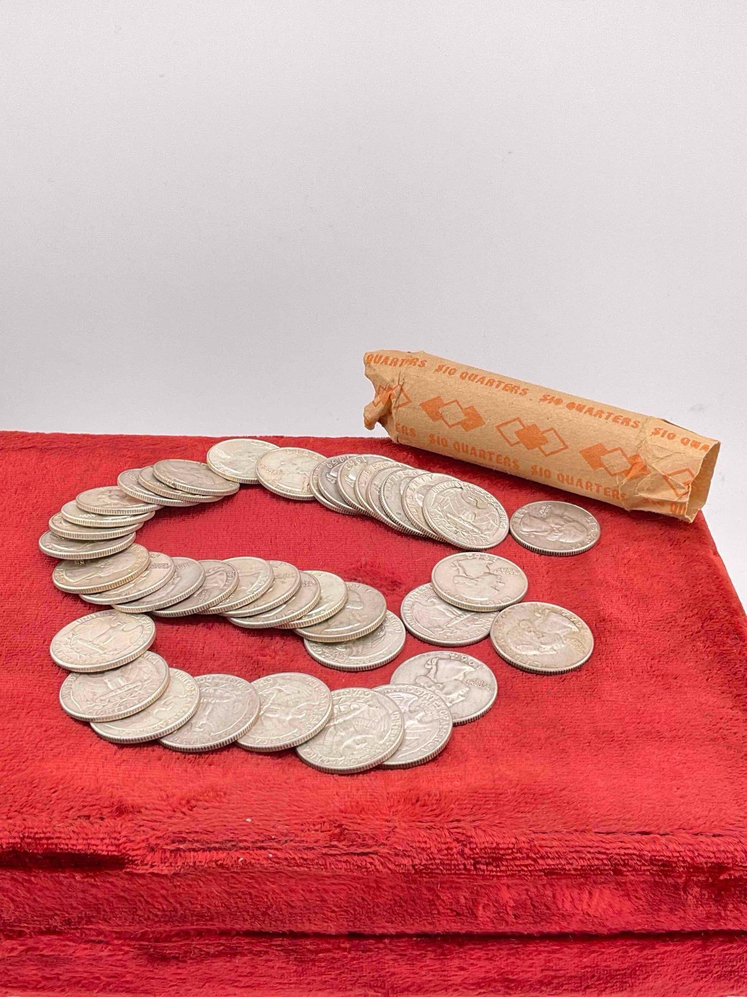 Roll of 40 Silver 1959-1964 Washington Quarters Nice roll of coins Assorted dates & mint marks: c-6600