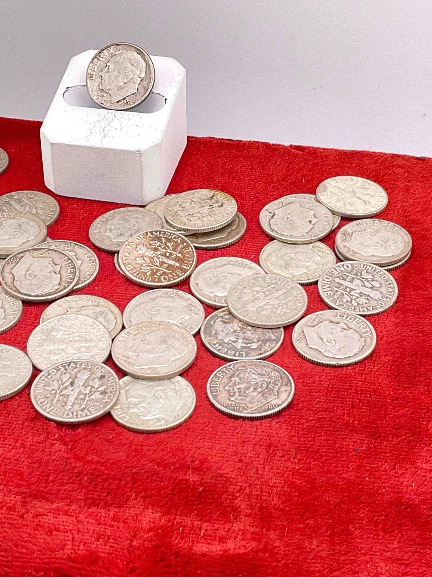 50 Silver Roosevelt Dimes coins are assorted dates and mint marks - 2