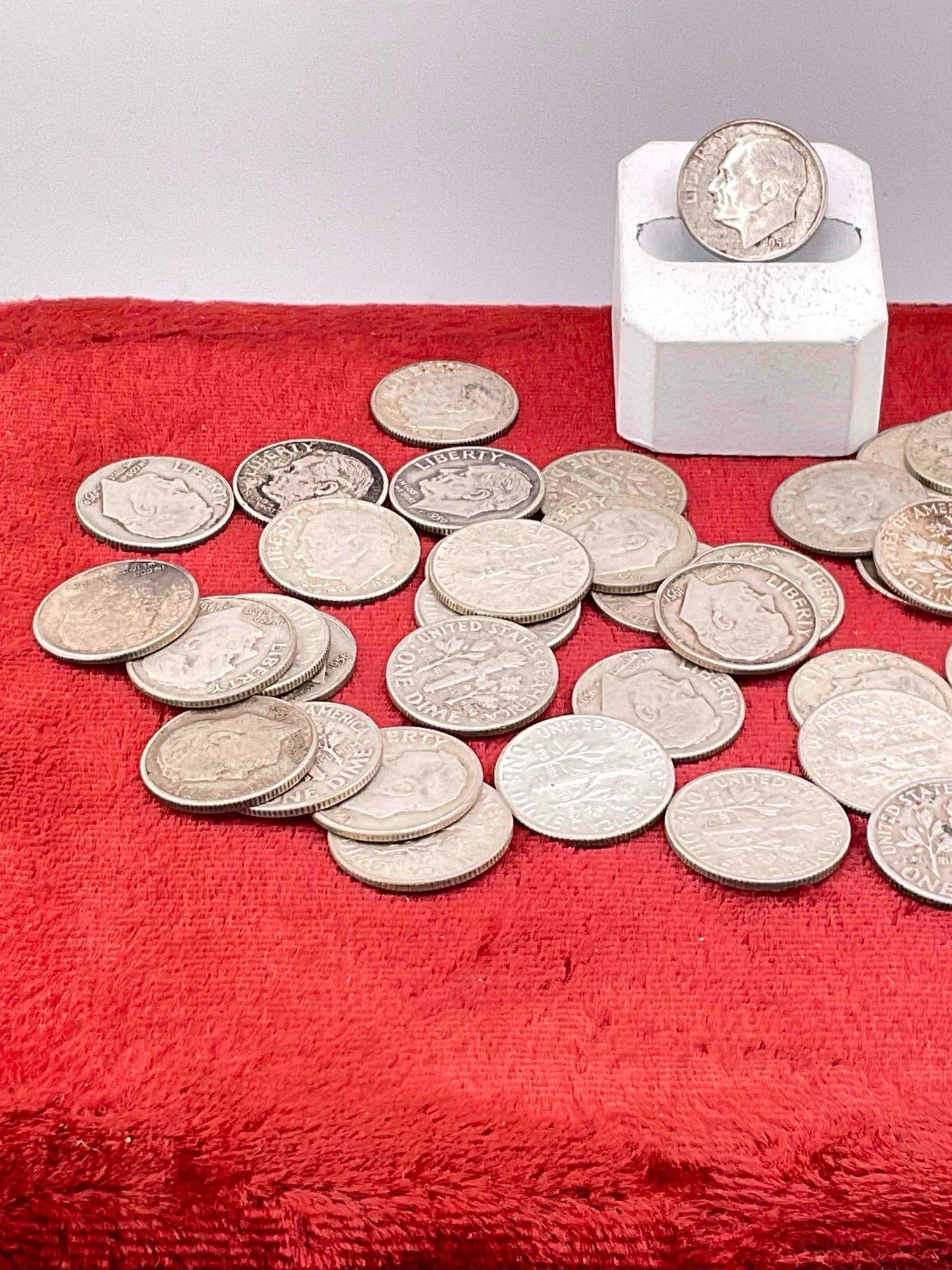50 Silver Roosevelt Dimes coins are assorted dates and mint marks - 3