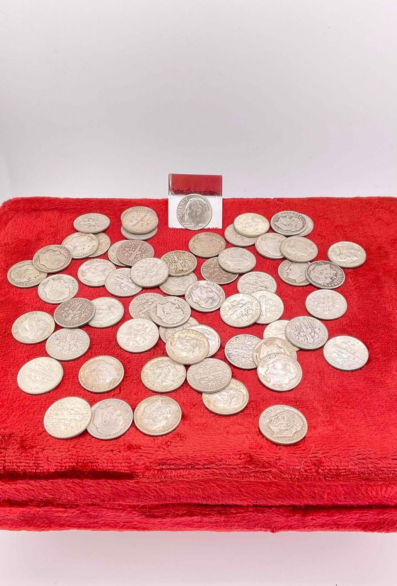 59 x Silver Roosevelt Dimes coins, assorted dates and mint marks (1 of 4)