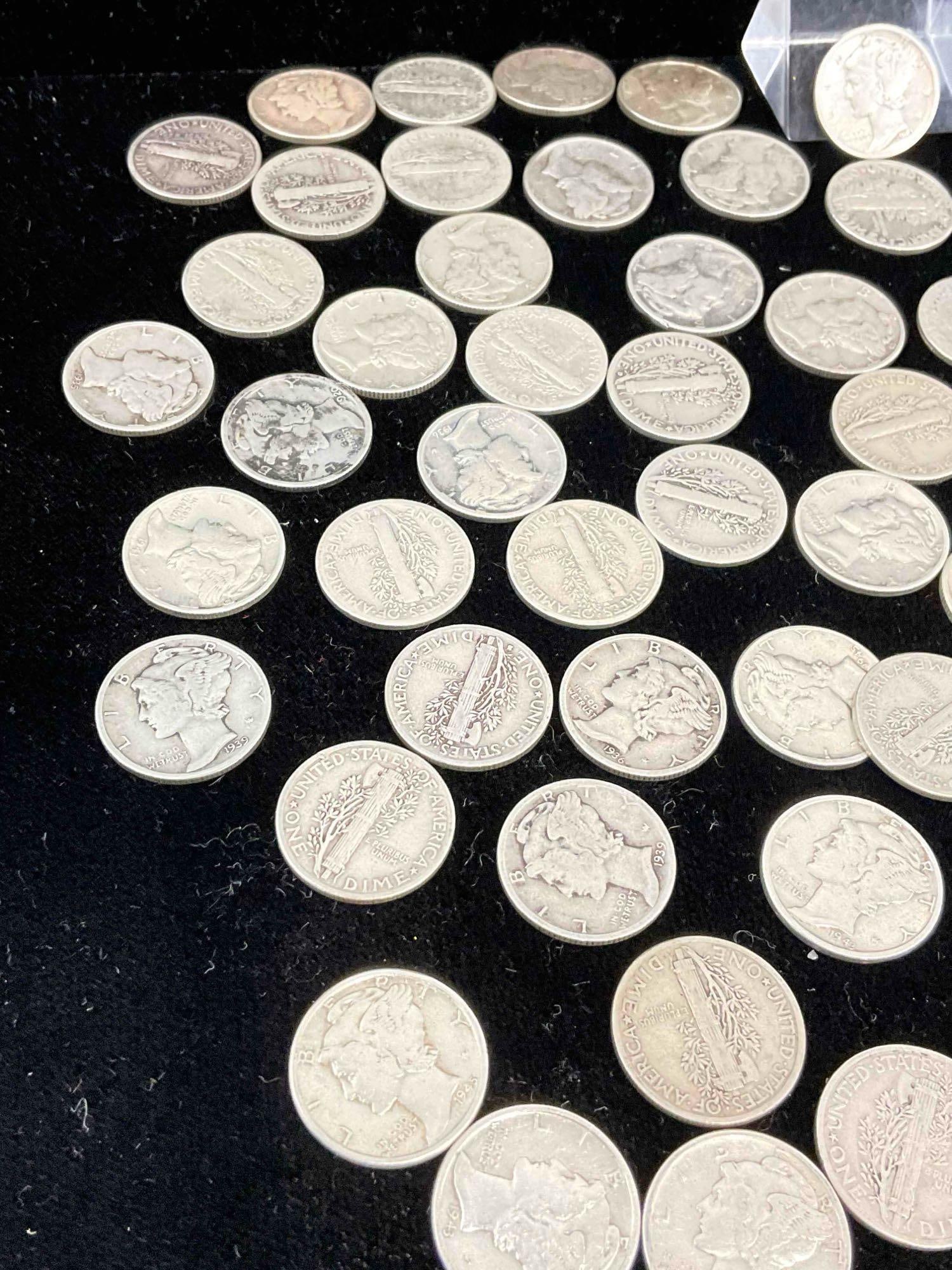 94 X Antique Silver Mercury dimes, Assorted Dates & Mint marks - 2