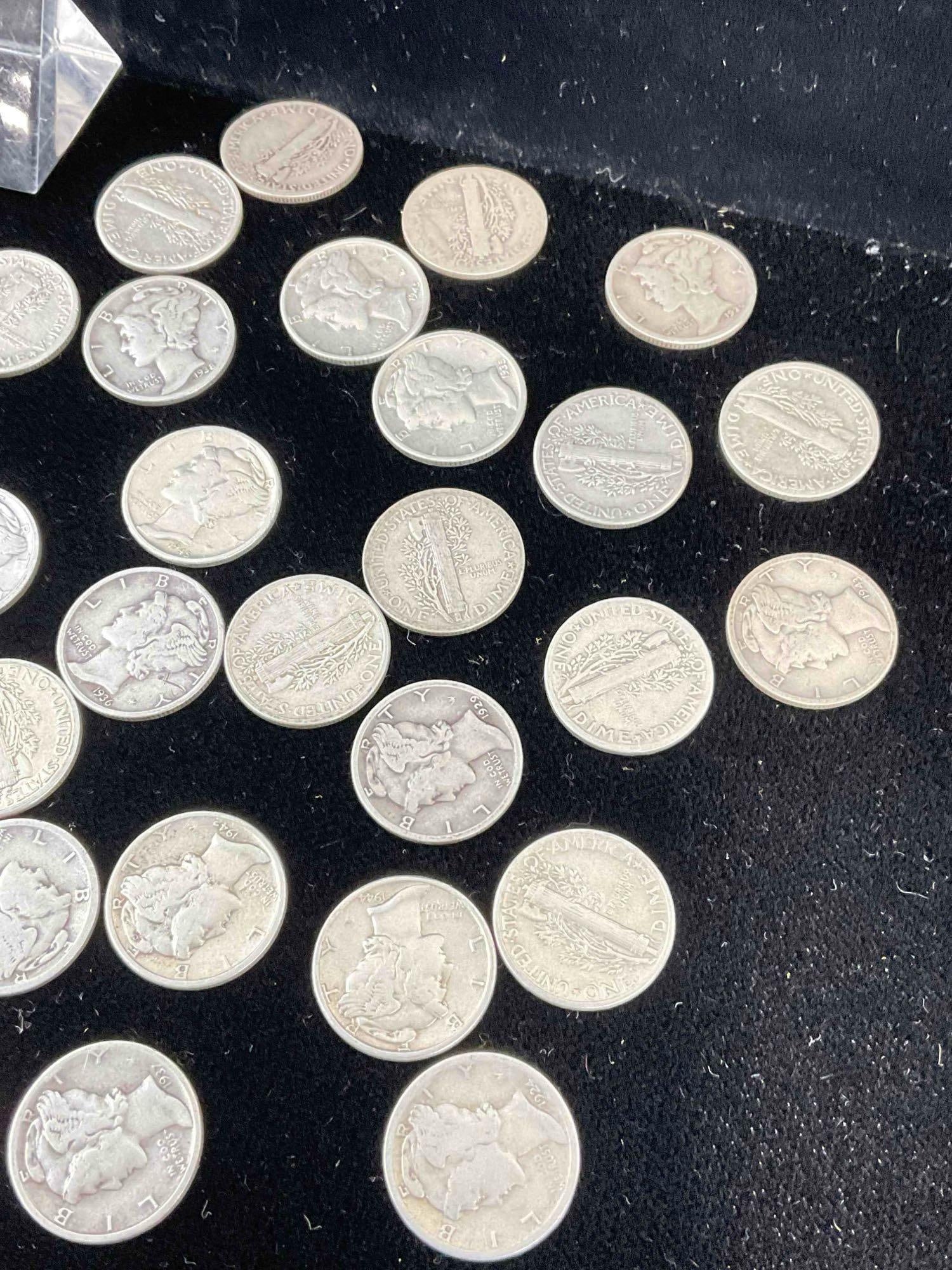 94 X Antique Silver Mercury dimes, Assorted Dates & Mint marks - 4