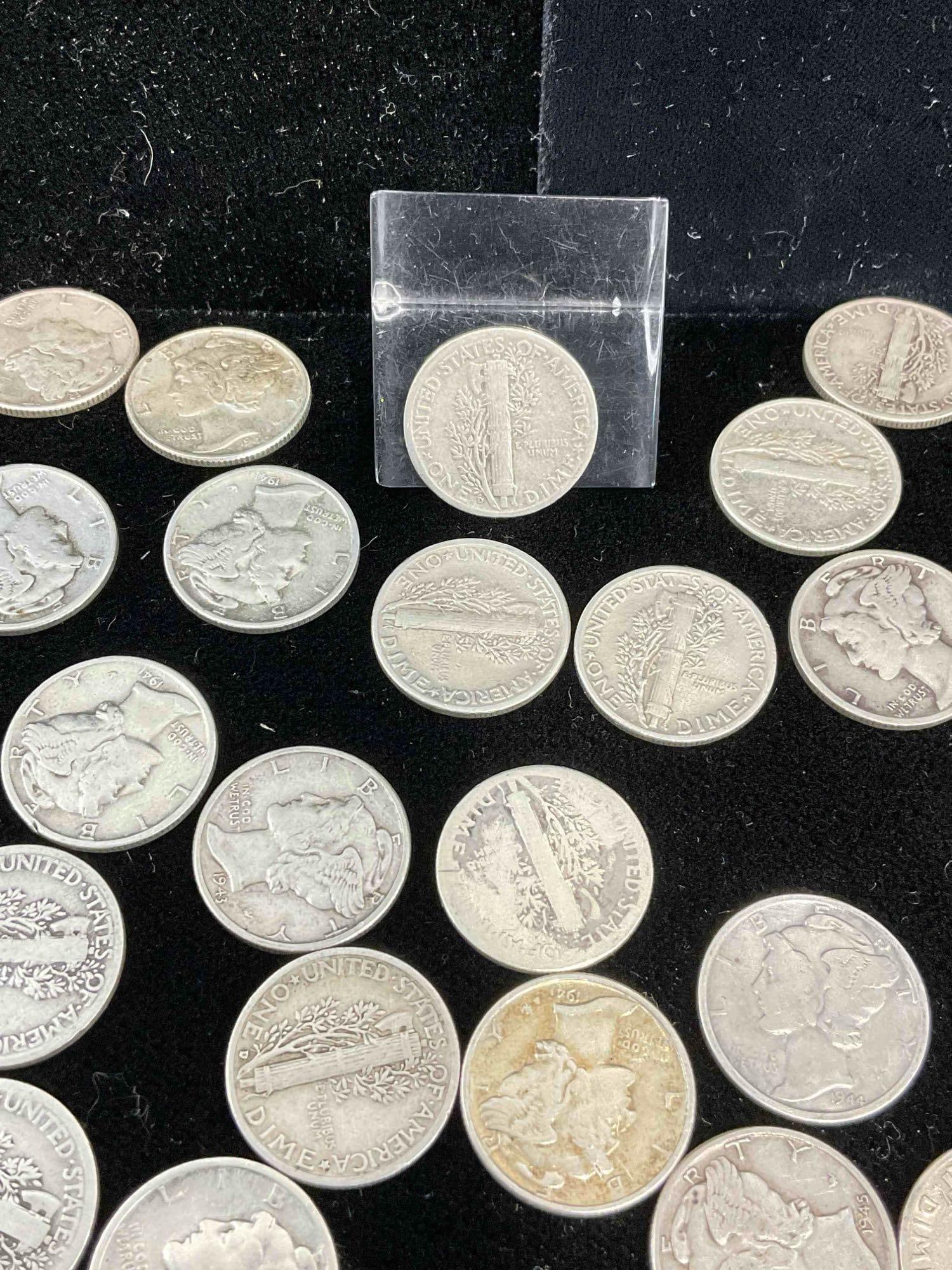 94 X Antique Silver Mercury dimes, Assorted Dates & Mint marks - 5