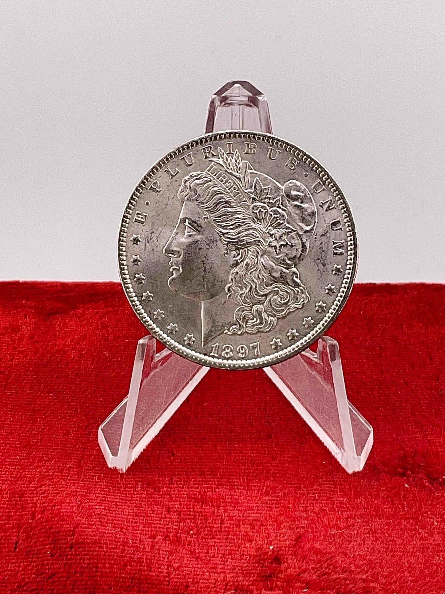 Stunning Antique MS Quality 1897 Silver Morgan Dollar coin features DMPL. See pics (1 of 3)