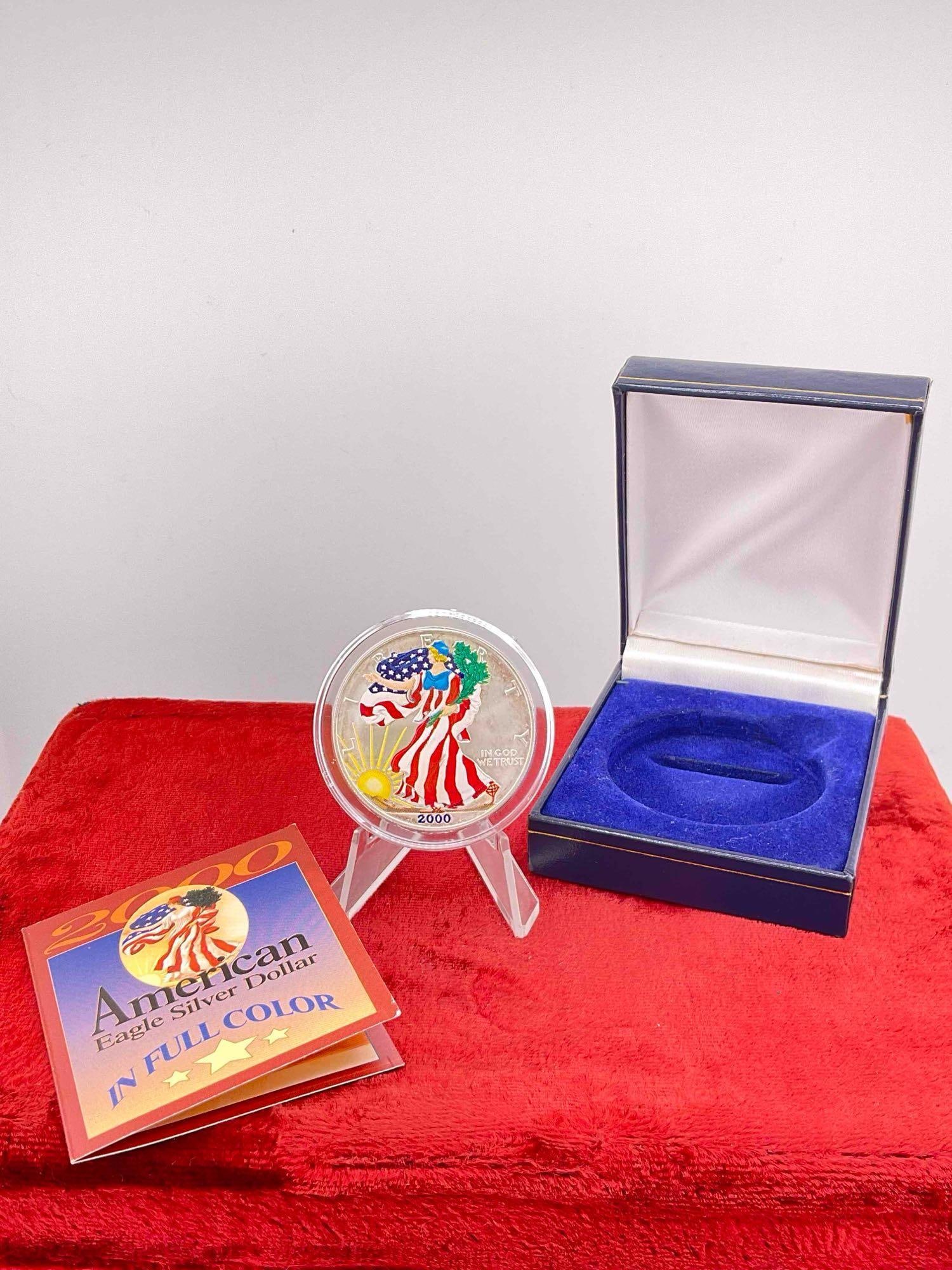 2000 Silver Colorized American Eagle 1 oz .999 silver coin w/ presentation box & Coa: c-6600