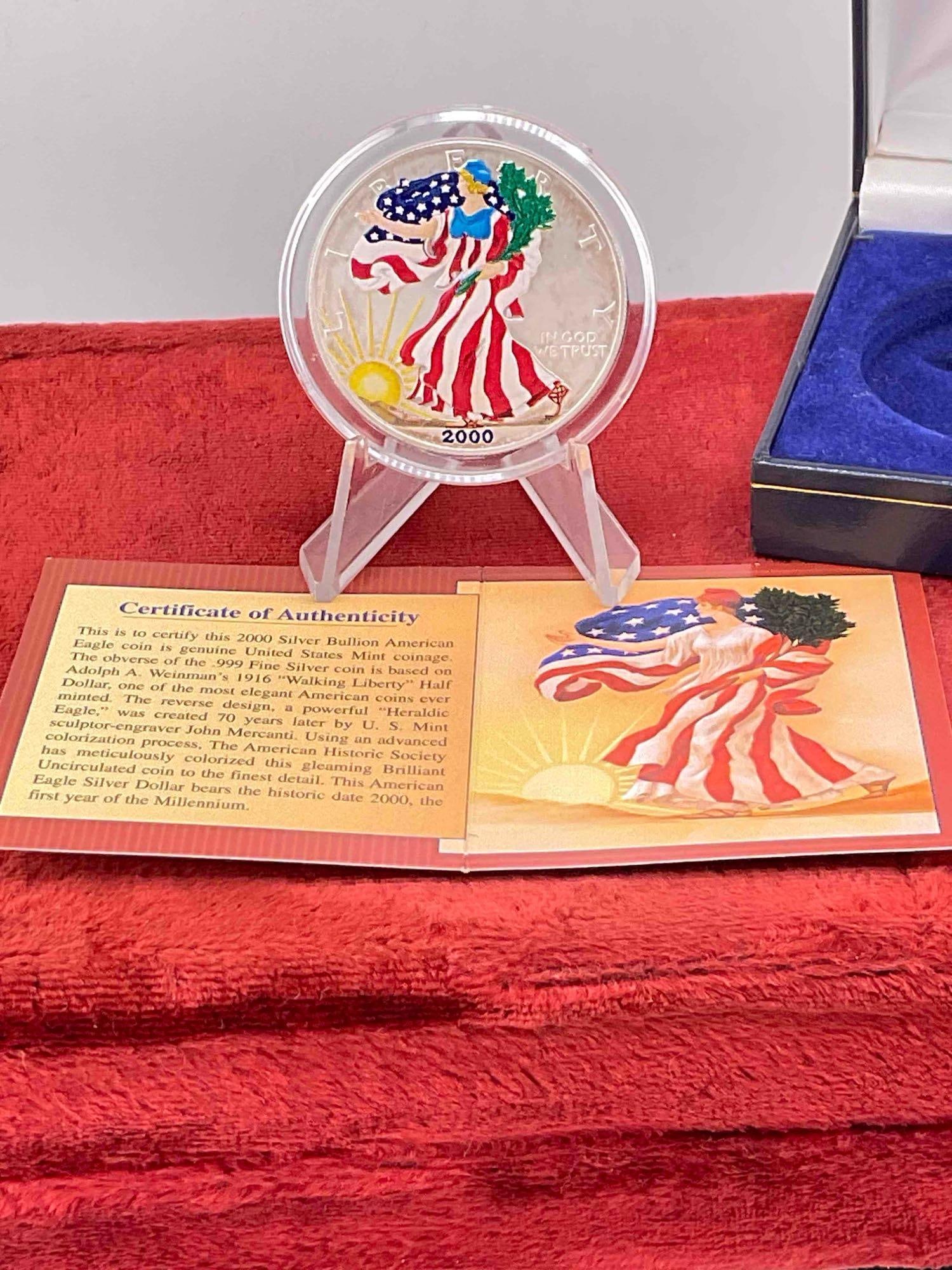 2000 Silver Colorized American Eagle 1 oz .999 silver coin w/ presentation box & Coa - 3