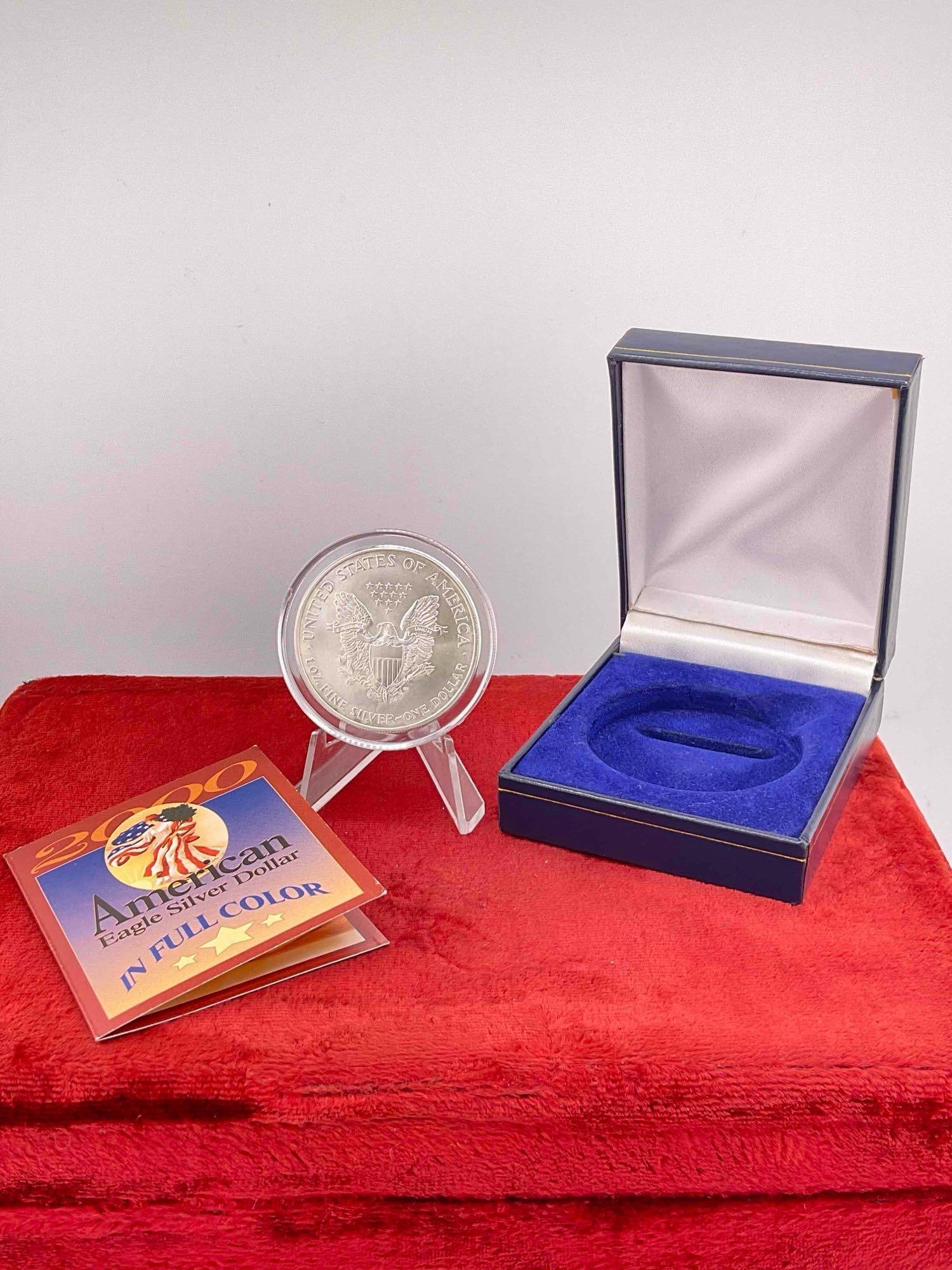 2000 Silver Colorized American Eagle 1 oz .999 silver coin w/ presentation box & Coa - 5
