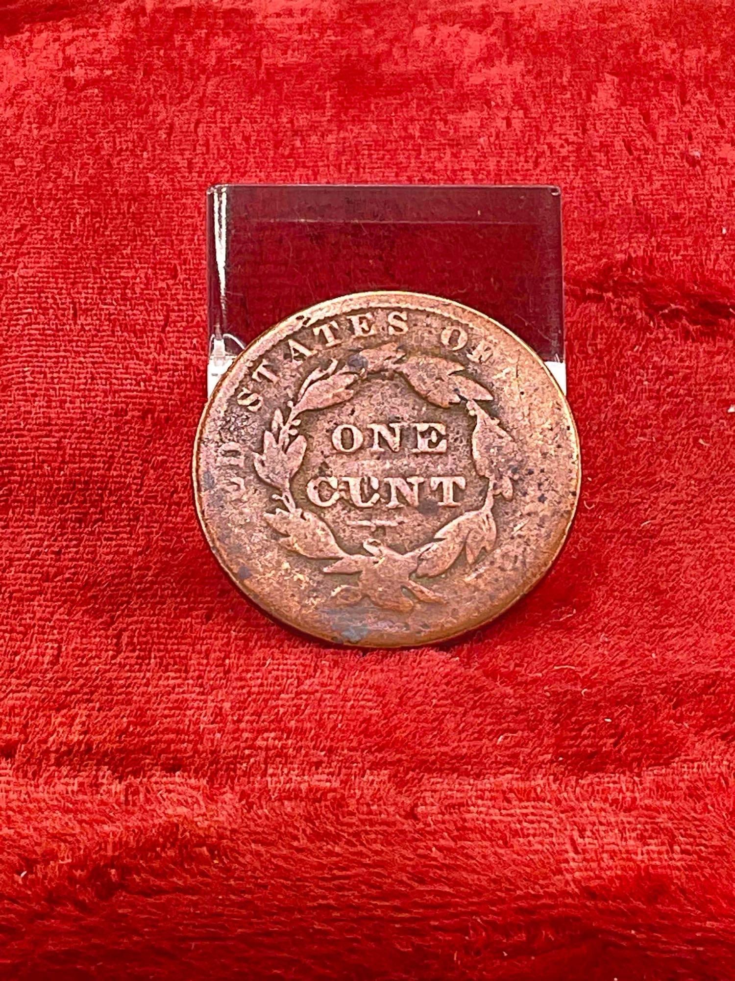 1837 Bawdy Large One cent, altered With a "U" Instead of E in Cent , Most likely Brothel or Joke: c-6600 
