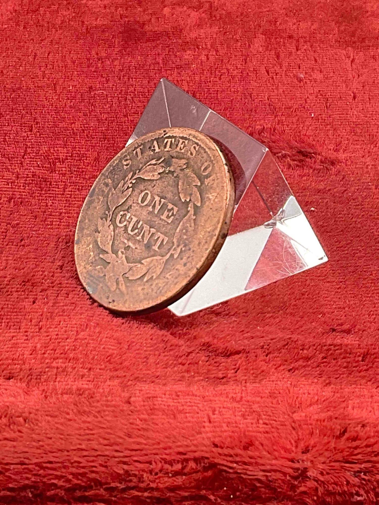 1837 Bawdy Large One cent, altered With a "U" Instead of E in Cent , Most likely Brothel or Joke - 2