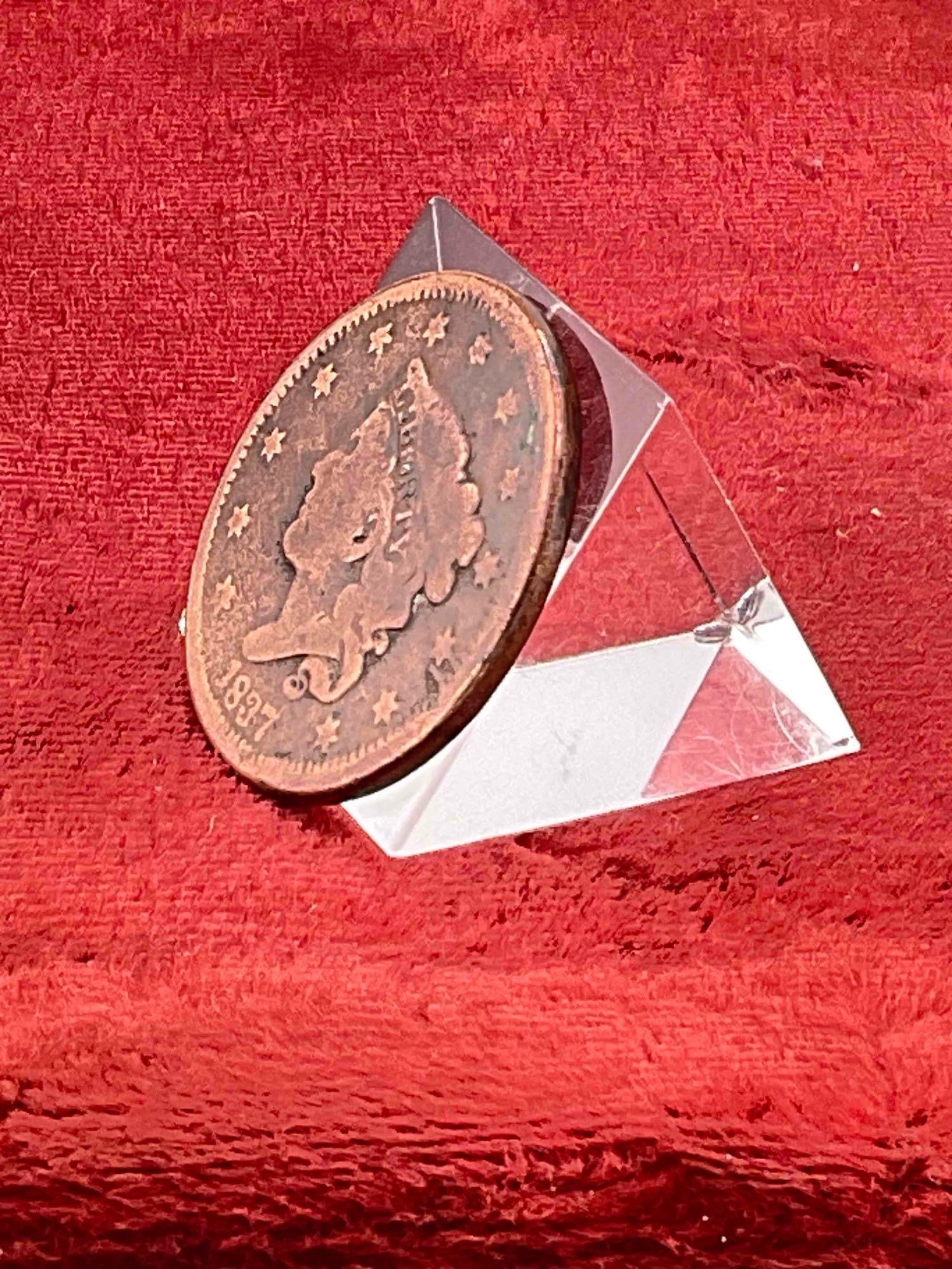 1837 Bawdy Large One cent, altered With a "U" Instead of E in Cent , Most likely Brothel or Joke - 4
