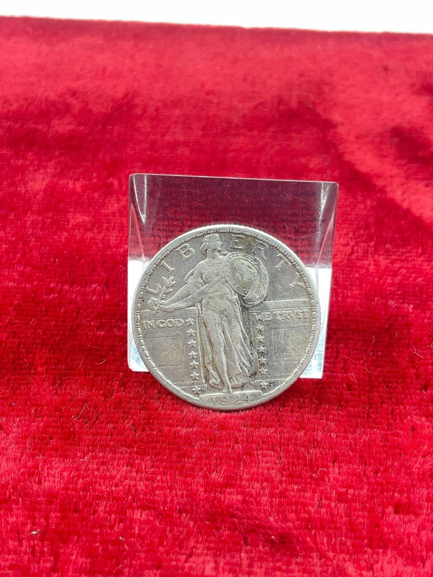 Antique Key Date 1924-D Standing Liberty Quater Nice coin Good detail See pics: c-6600