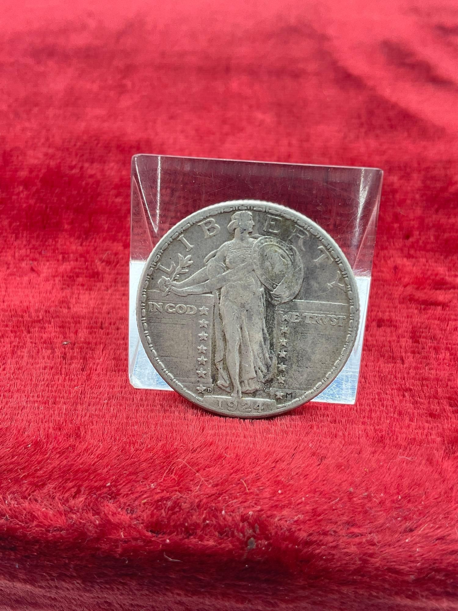 Antique Key Date 1924-D Standing Liberty Quater Nice coin Good detail See pics - 2