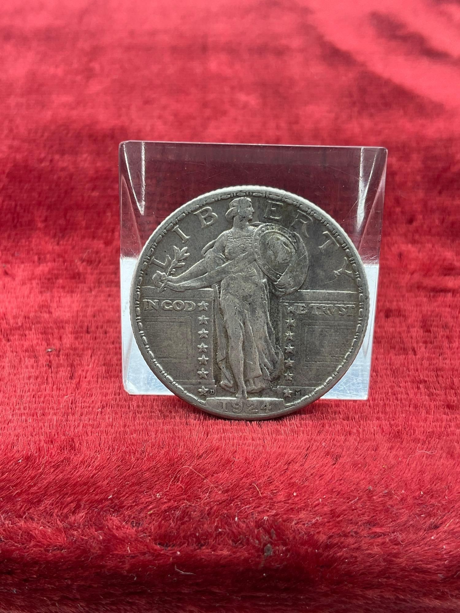 Antique Key Date 1924-D Standing Liberty Quater Nice coin Good detail See pics - 3