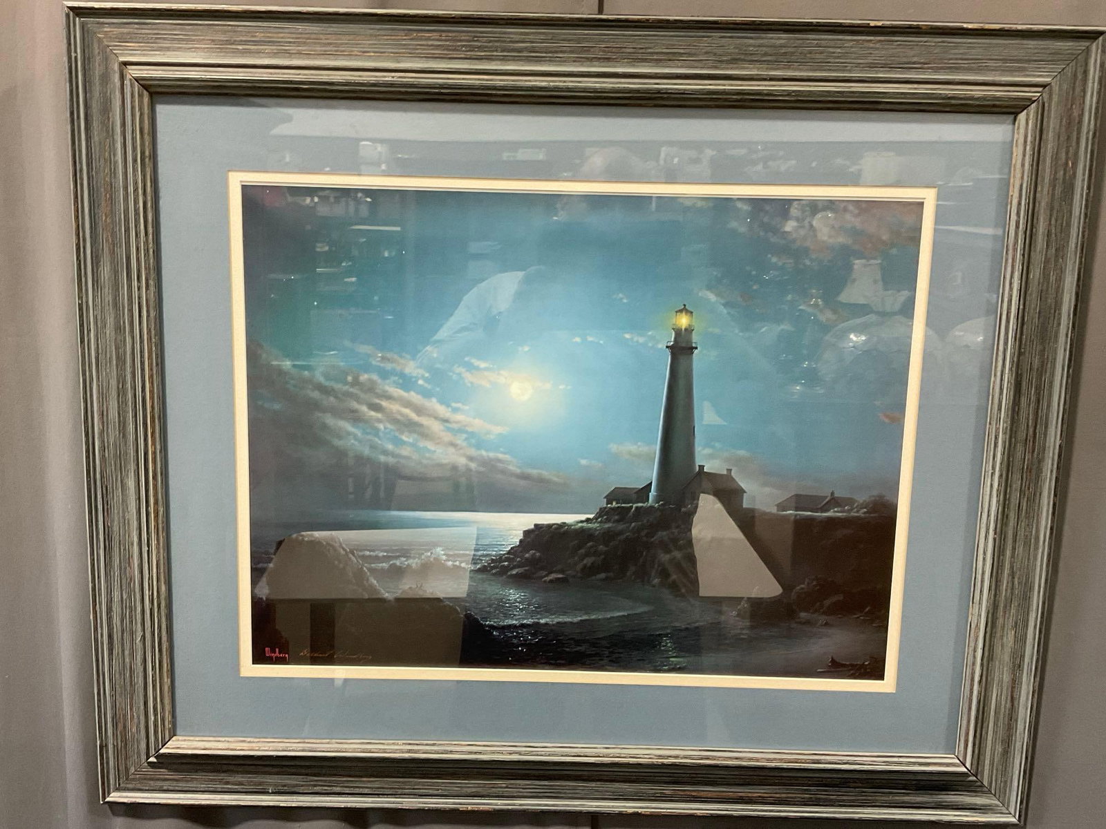 Framed signed Lithograph, titled Nightlong Sentinels by Dalhart Windberg, 31x36 inches: Appears to be in good shape. The piece measures approx 31h x 36w x 3d inches. See pics. E-6580