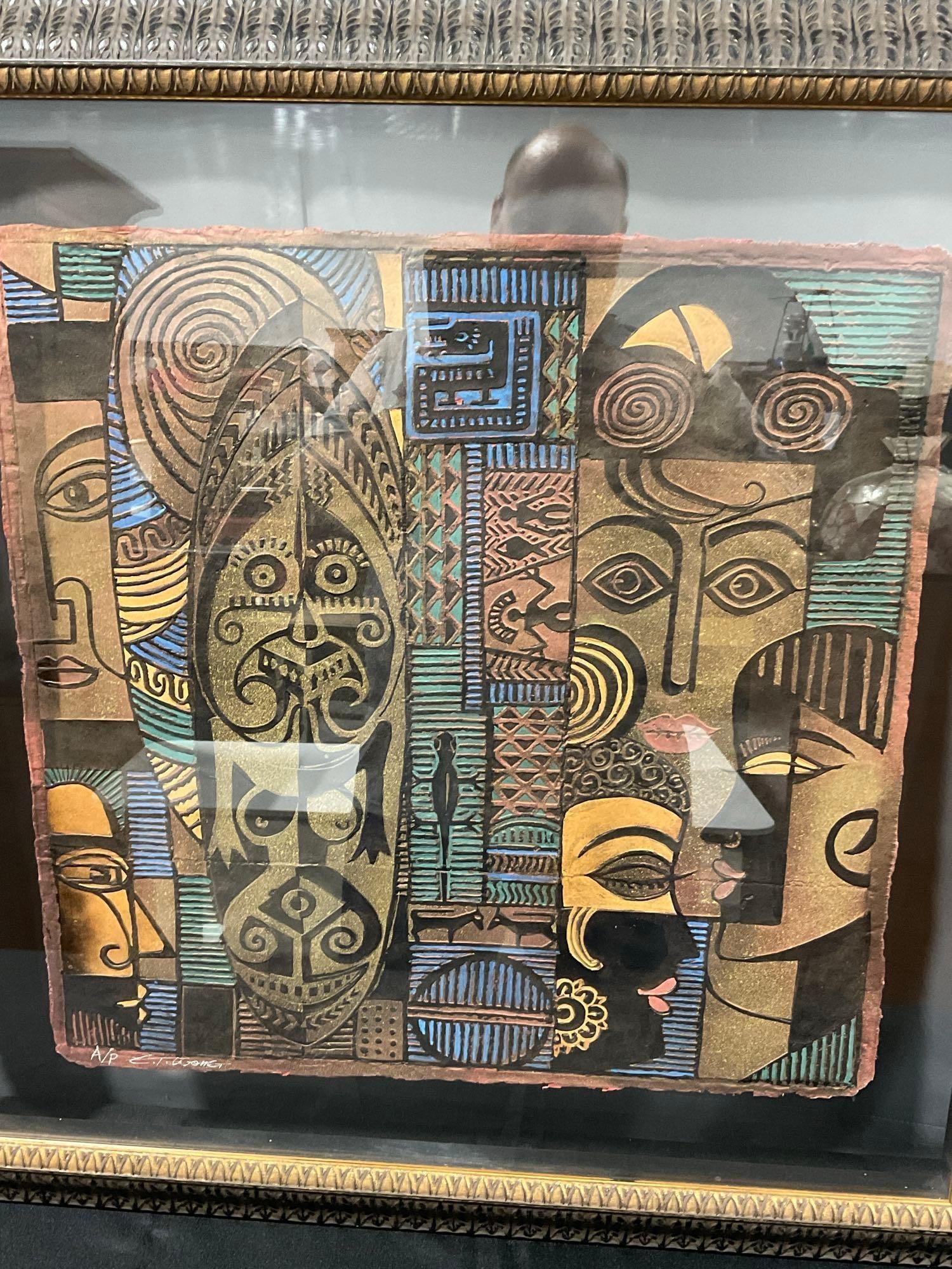 Framed Signed Artists Proof Textile/Batik Art Piece, by C.T. Wong ?, 34x34 in, Multicolor Abstract - 2