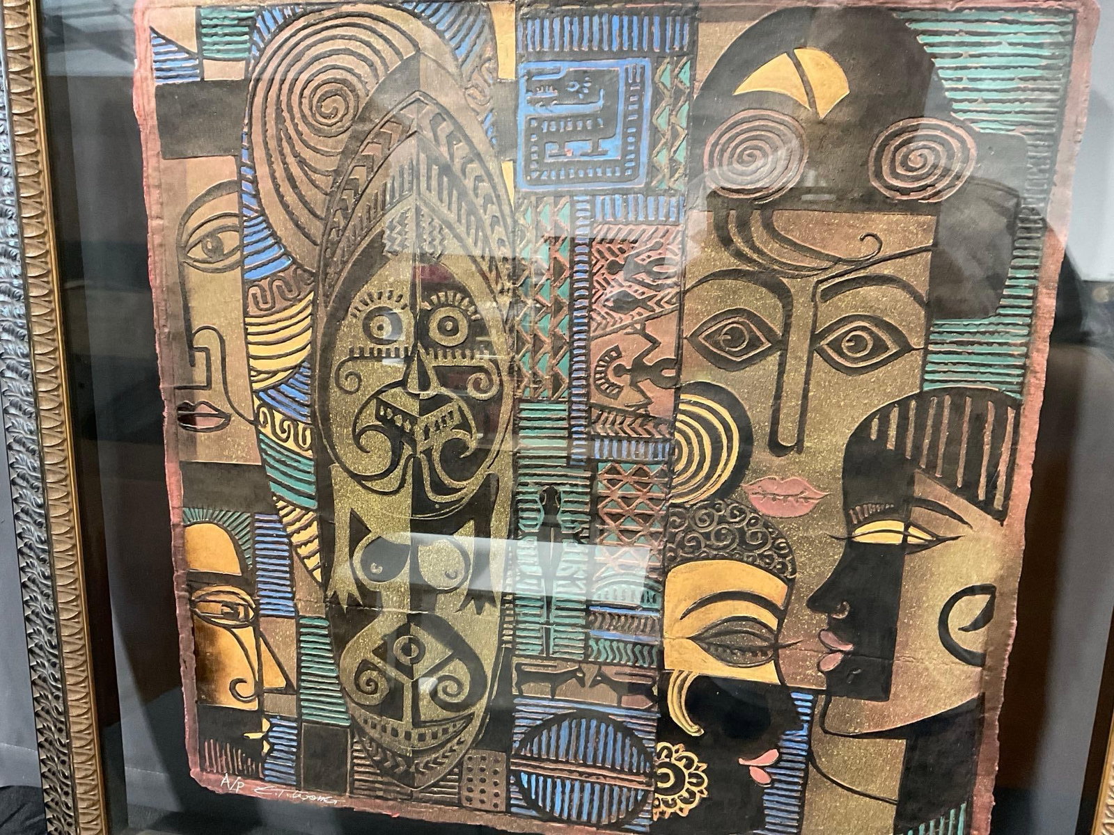 Framed Signed Artists Proof Textile/Batik Art Piece, by C.T. Wong ?, 34x34 in, Multicolor Abstract - 3