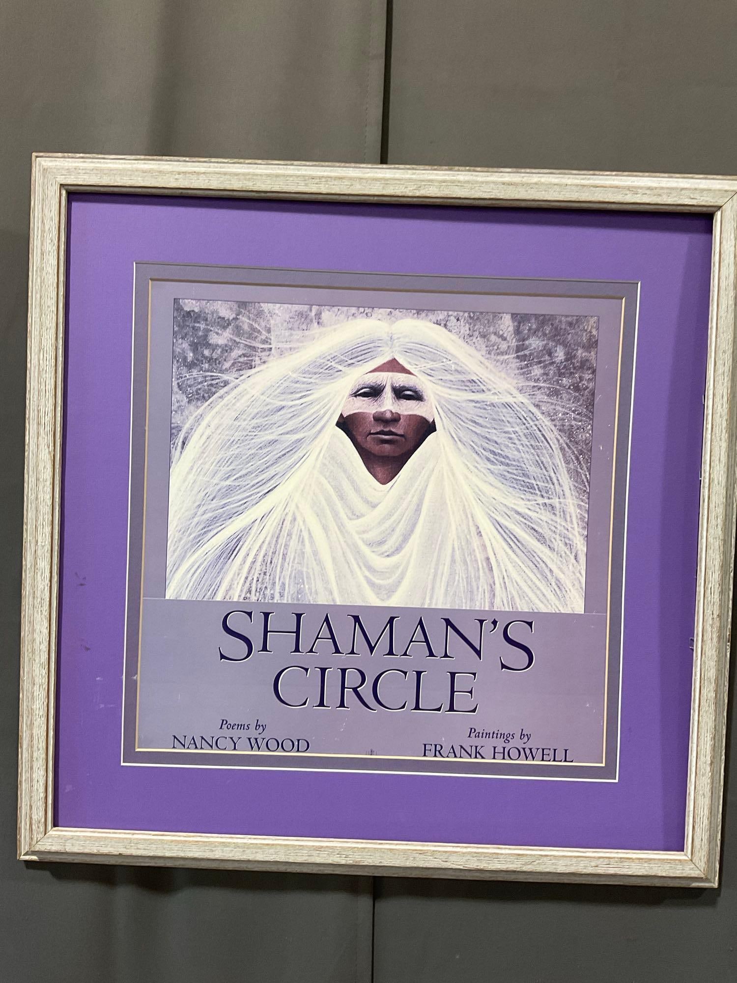 Framed Print of Shamans Circle 1996 Book w/Poems by Nancy Wood & Paintings by Frank Howell, 25x25...: Appears to be in good shape. The piece measures approx 25h x 25w x 3d inches. See pics. E-6580