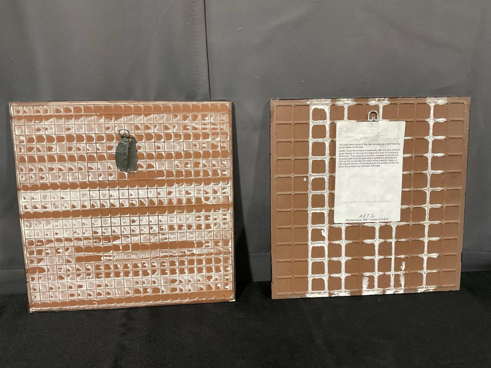 Pair of Native American Ceramic Tiles by R.C.Gorman, 1 titled Eye Dazzler, 12 inch tiles - 4