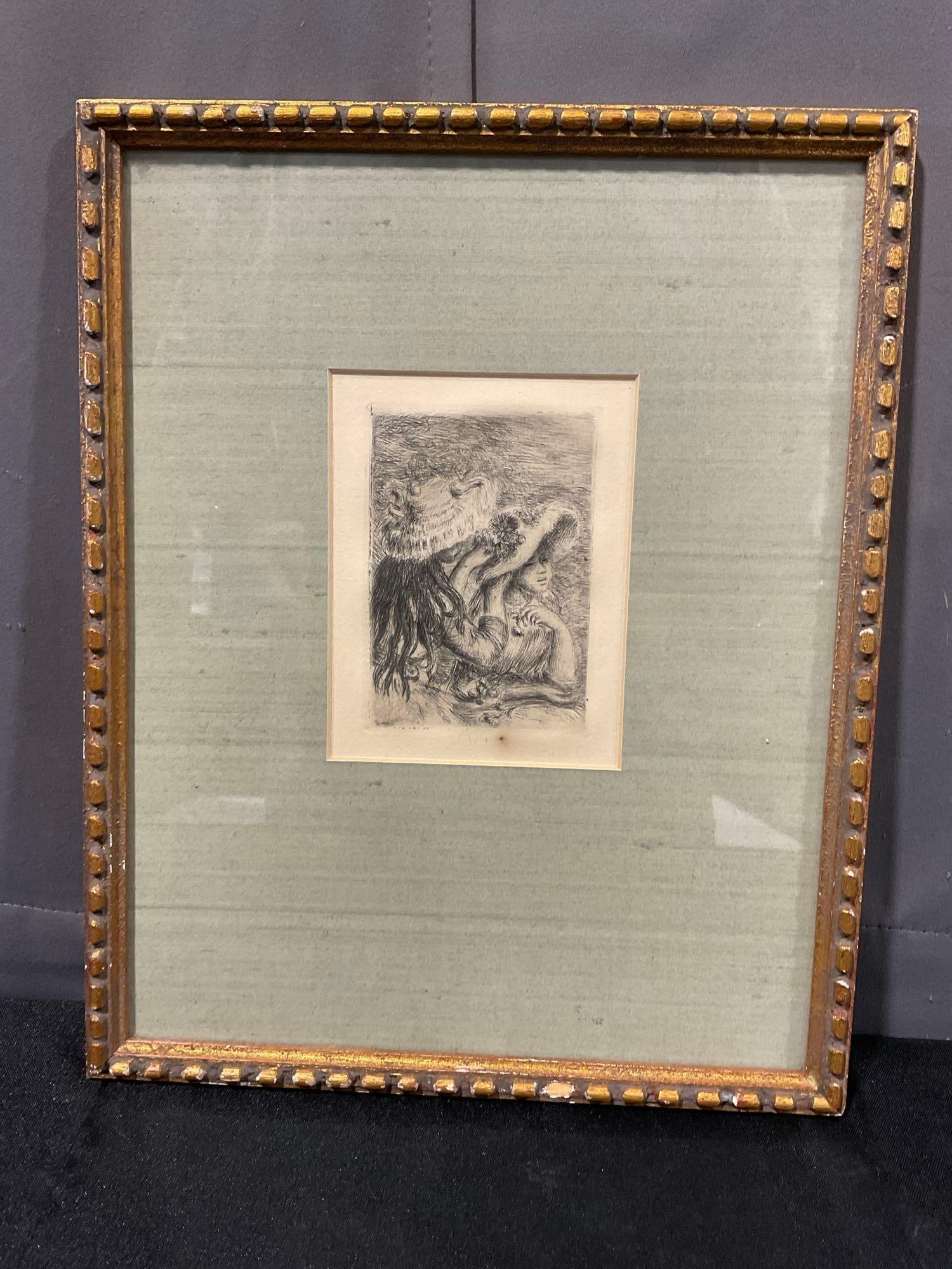 Framed Small Print of Le Chapeau Epingle by Pierre-Auguste Renoir 1894: Appears to be in good shape. The framed piece measures approx 18h x 14w x 3d inches, the art itself is smaller, roughly 5x7 inches. See pics. E-6580