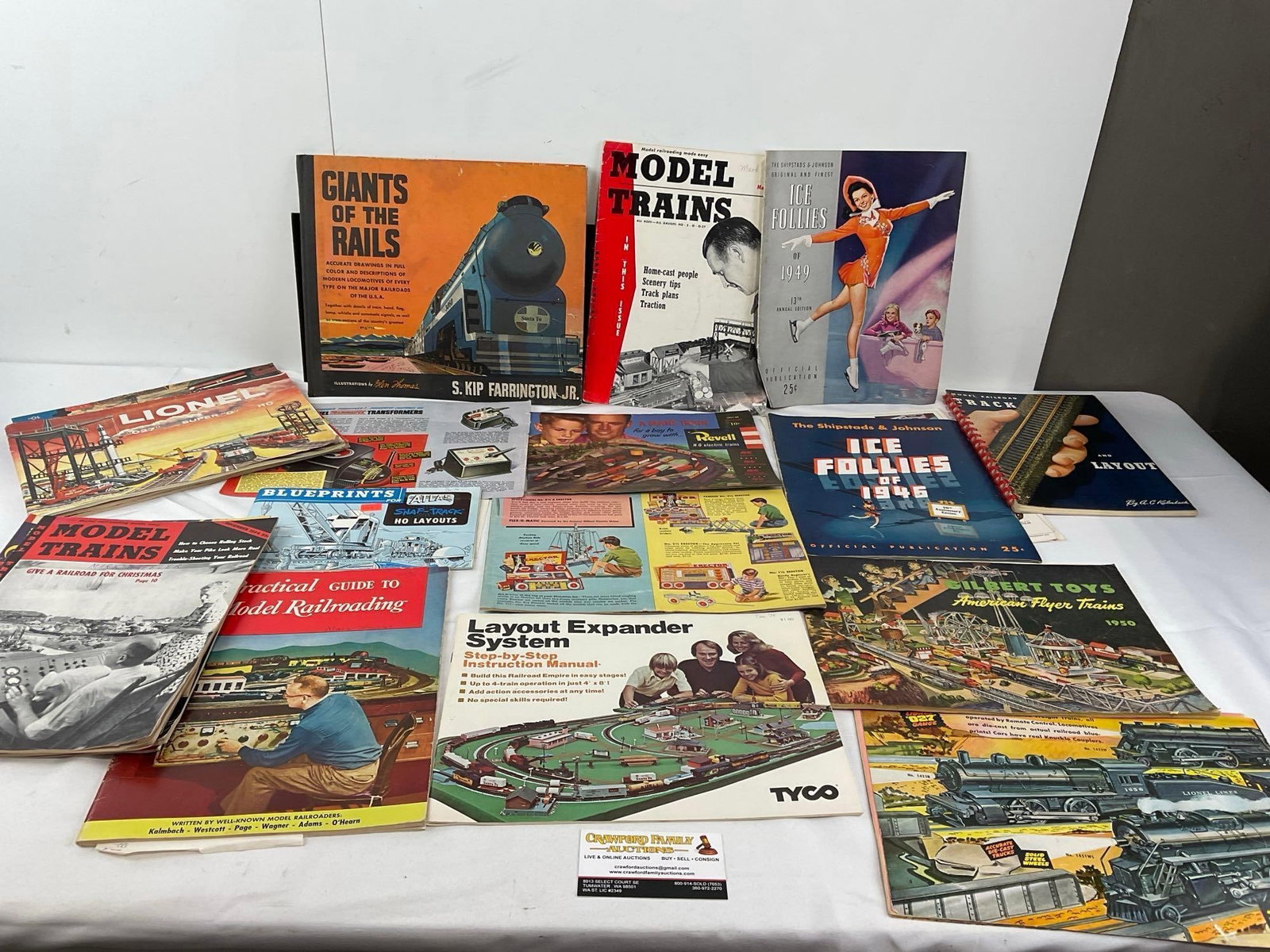 Mid Century 1940s Ice Follies & Train Magazines & Pamphlets, TYCO, Lionel, Gilbert & more: Appears to be in good shape. The piece measures approx 3h x 13w x 11d inches. See pics. E-6610
