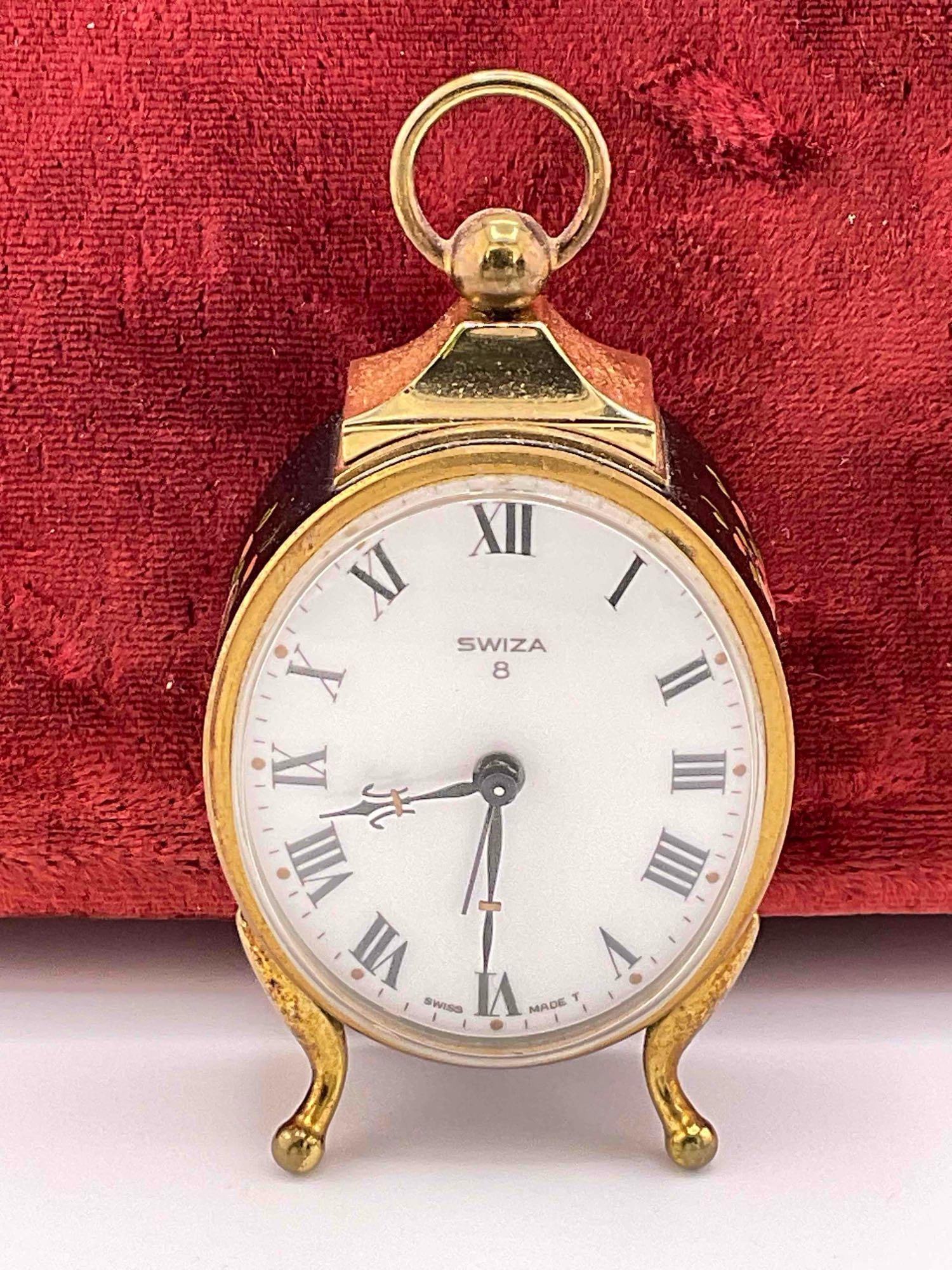 Vintage Swiss SWIZA 8 Hand Painted Mantle Mechanical Alarm Clock. See pics. (1 of 4)