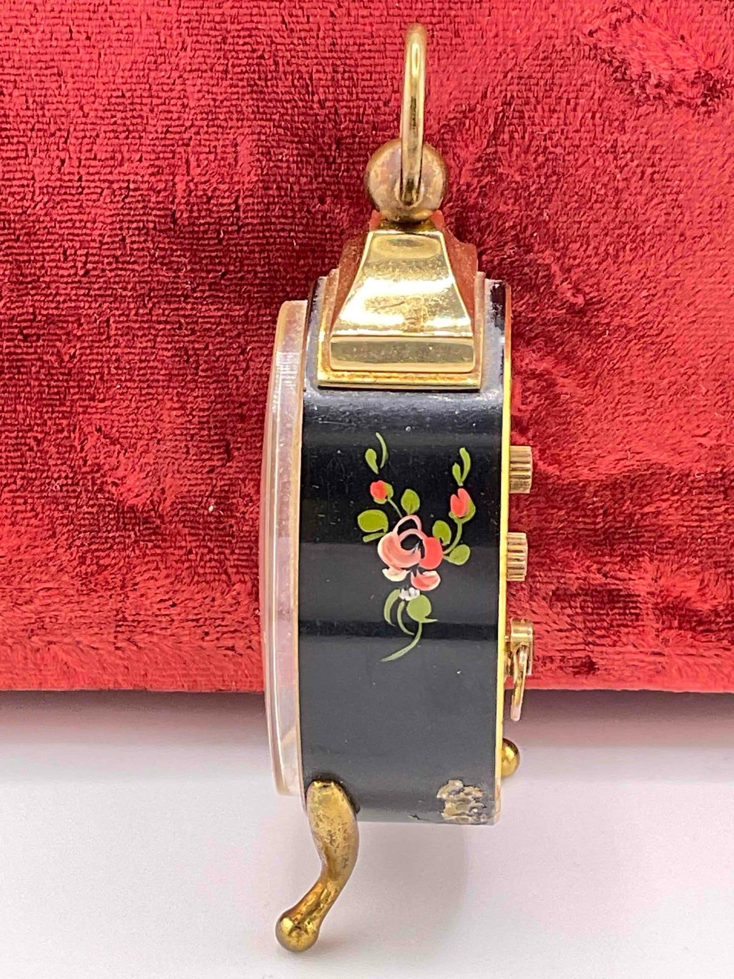 Vintage Swiss SWIZA 8 Hand Painted Mantle Mechanical Alarm Clock. See pics. - 2