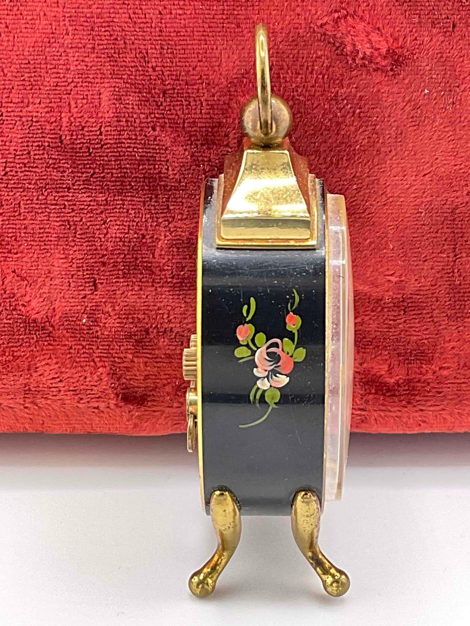Vintage Swiss SWIZA 8 Hand Painted Mantle Mechanical Alarm Clock. See pics. - 4