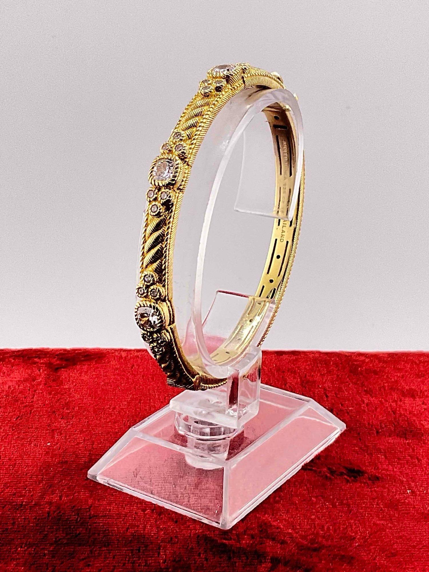 Judith Ripka Vermeil (Gold over Sterling Silver) Bangle Bracelet w/ Cubic Zirconia Settings.: Judith Ripka Vermeil (Gold over Sterling Silver) Bangle Bracelet w/ Cubic Zirconia Settings. Stamped 925 Made in Thailand. Weighs 34 grams. DM-414