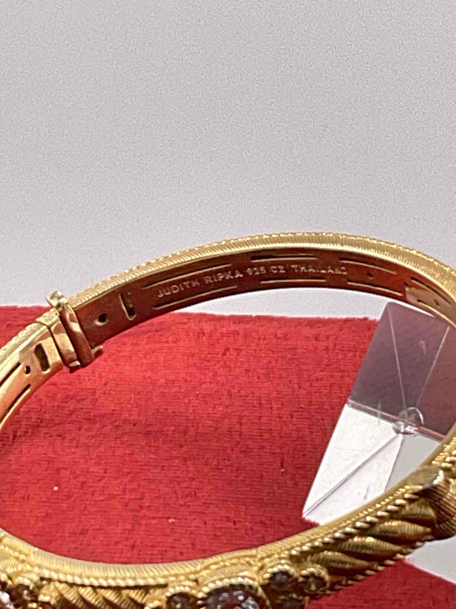Judith Ripka Vermeil (Gold over Sterling Silver) Bangle Bracelet w/ Cubic Zirconia Settings. - 3