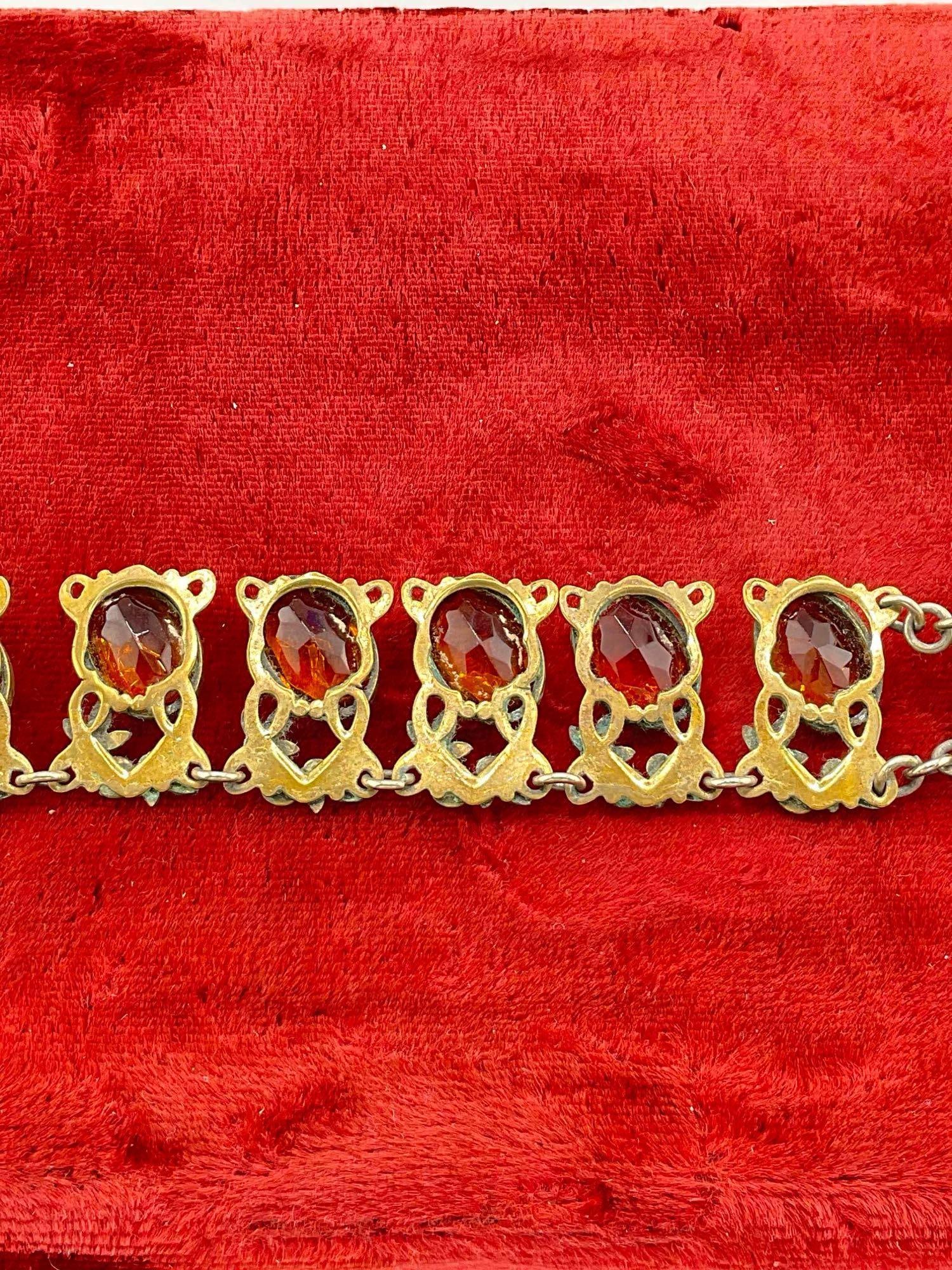 Antique Victorian Brass & Enamel 16" Necklace w/ Citrine Toned Settings. See pics. - 4