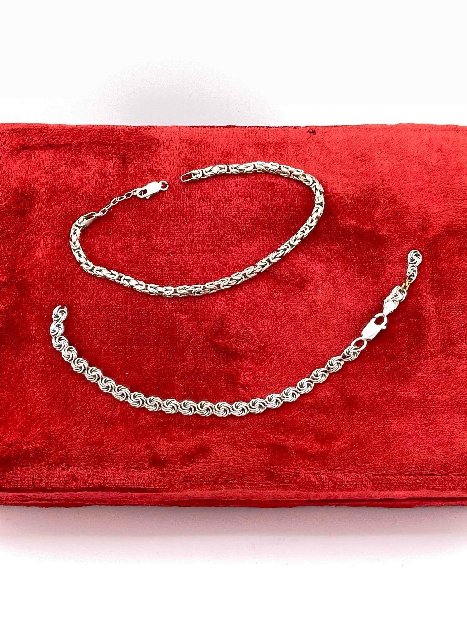 2 pcs Men's Ornate Sterling Silver Bracelets (8" & 10") in Need of Repair. See pics.: 2 pcs Men's Ornate Sterling Silver Bracelets (8" & 10") in Need of Repair. Smaller bracelet has been repaired with a bass jump ring, soldering looks to have failed, could be fixed by a jeweler.