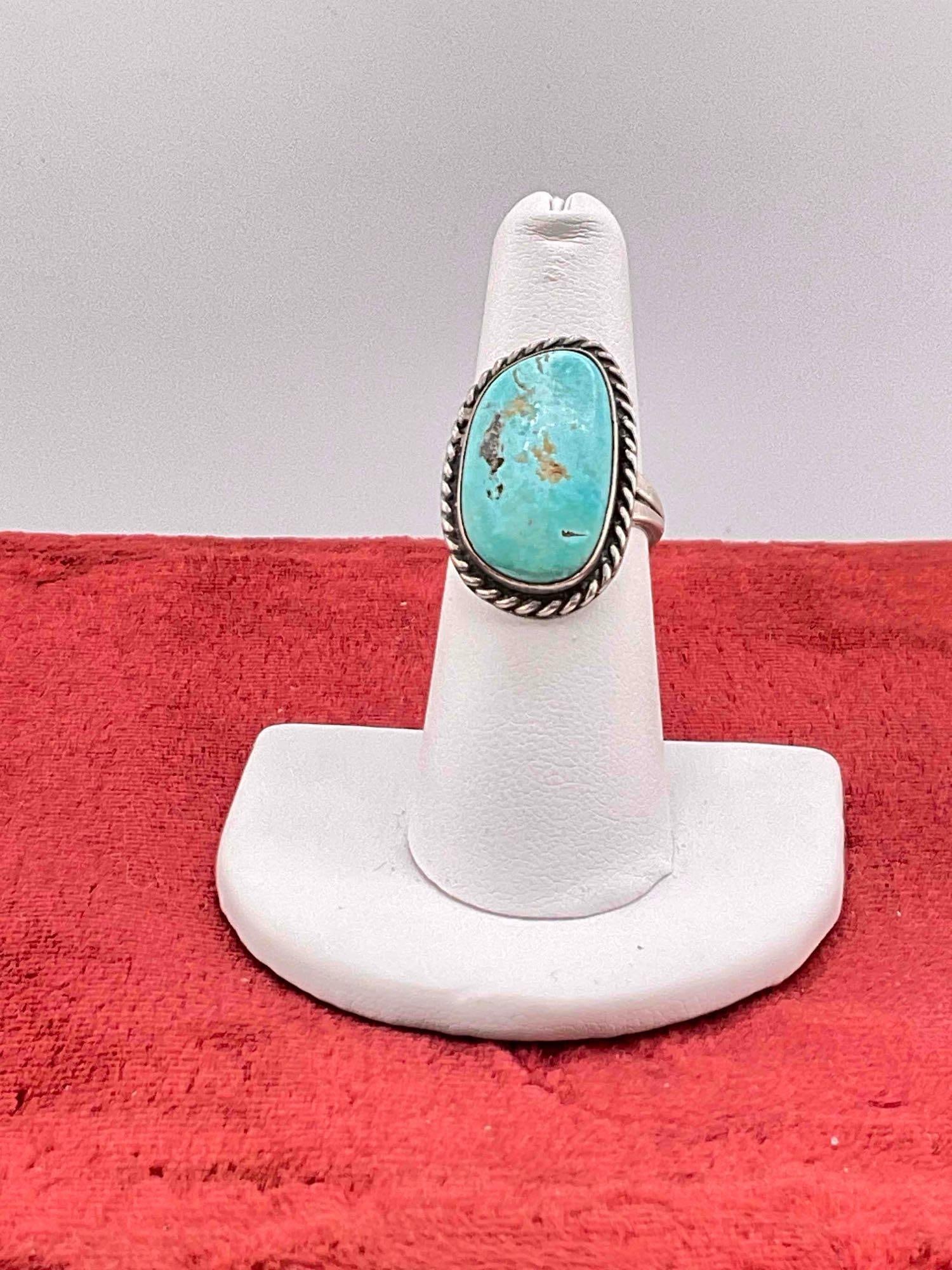 Vintage Native American Sterling Silver Ring w/ Turquoise Toned Setting, Size 6.5. See pics.: Vintage Native American Sterling Silver Ring w/ Turquoise Toned Setting, Size 6.5 Not stamped silver but tested positive for sterling. DM-414