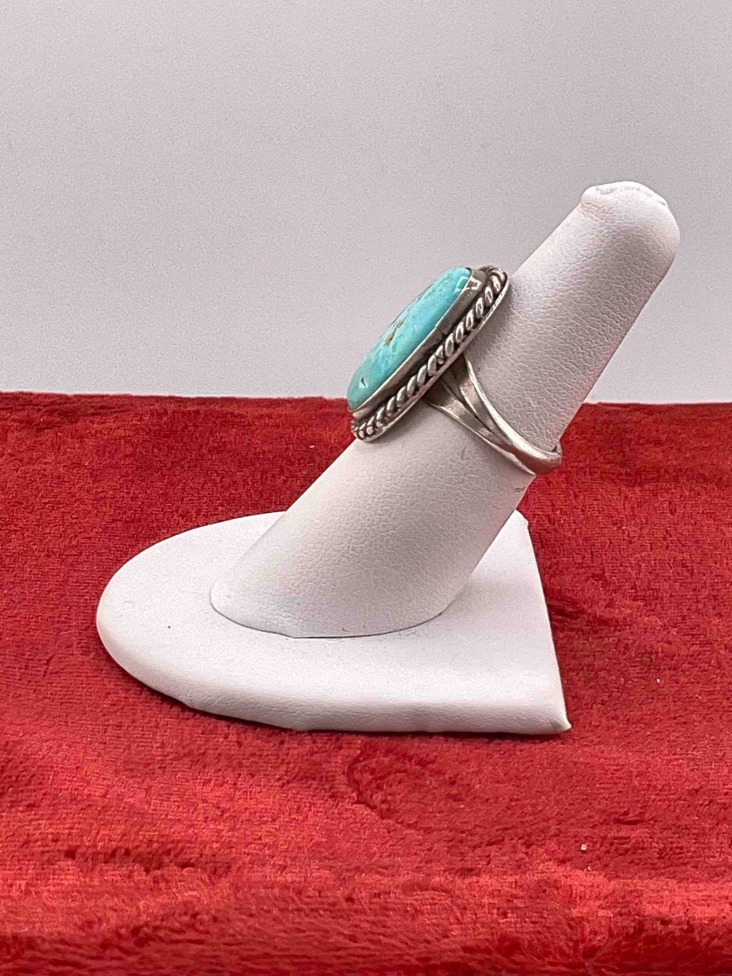Vintage Native American Sterling Silver Ring w/ Turquoise Toned Setting, Size 6.5. See pics. - 2