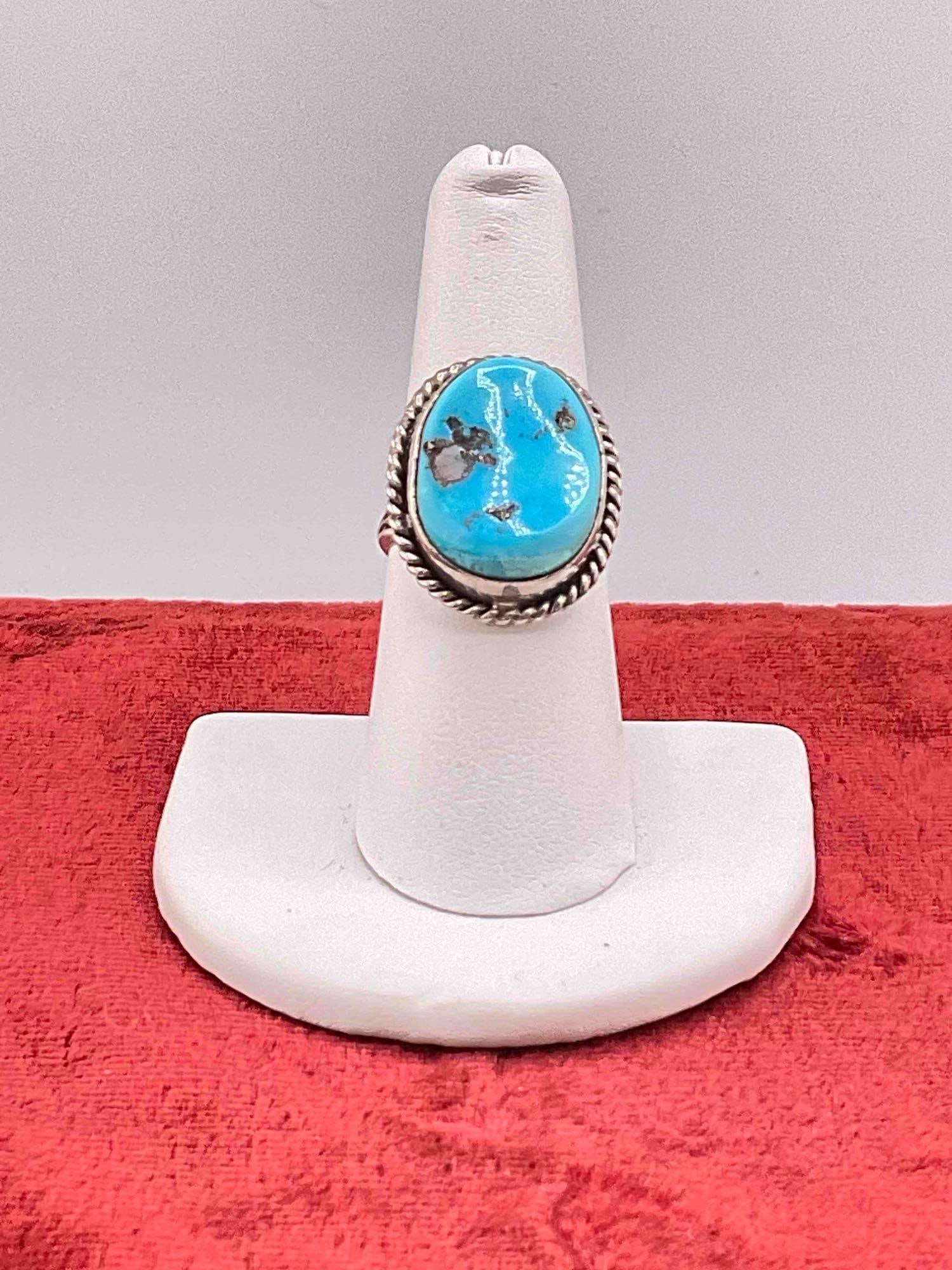 Vintage Native American Sterling Silver Ring w/ Turquoise Toned Setting, Size 7. Signed Nakai.: Vintage Native American Sterling Silver Ring w/ Turquoise Toned Setting, Size 7. Signed Nakai. Stamped Sterling Nakai on reverse. DM-414
