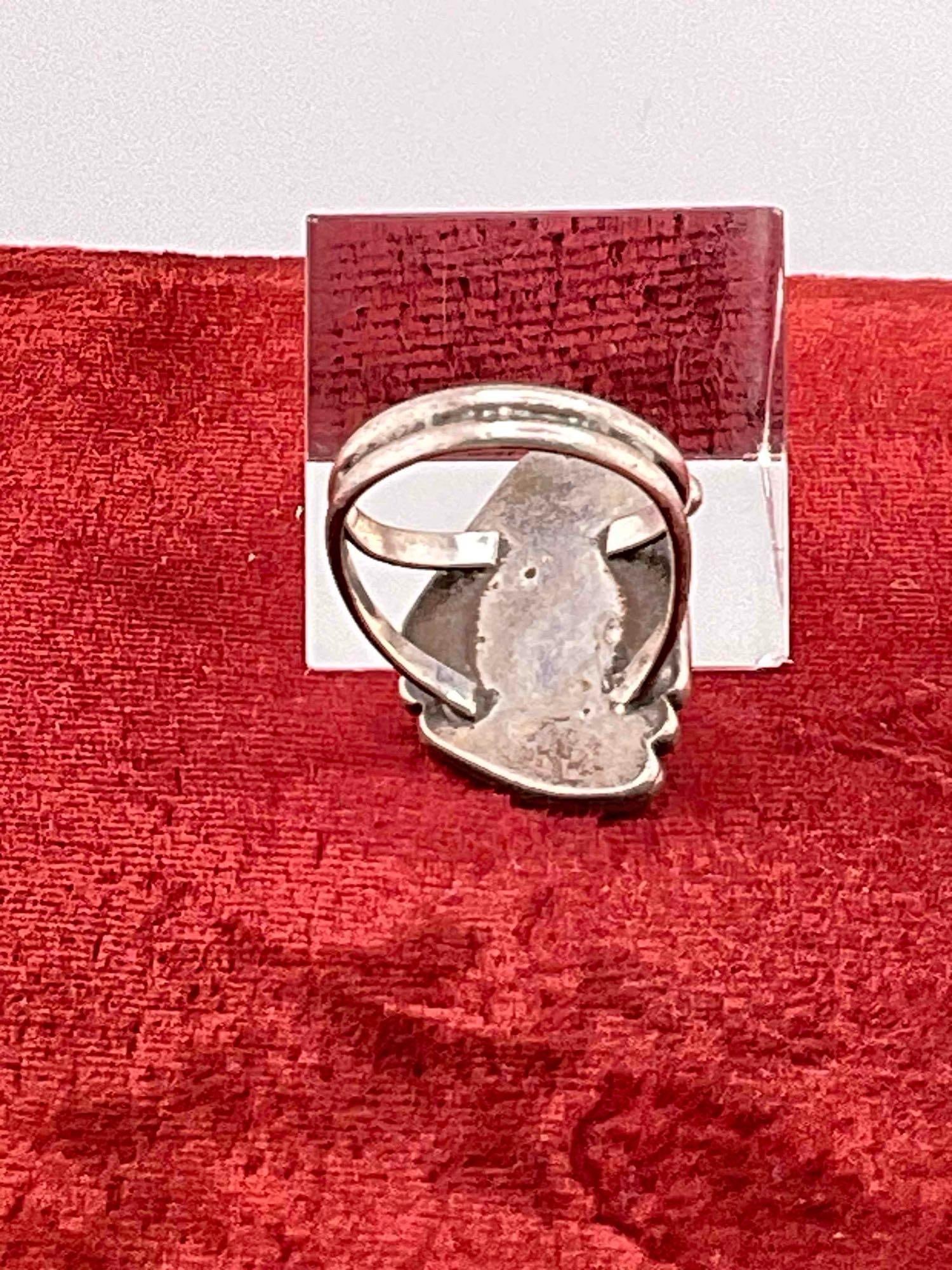 Vintage Native American Sterling Silver Ring w/ Opal Toned Setting, Size 6. See pics. - 3