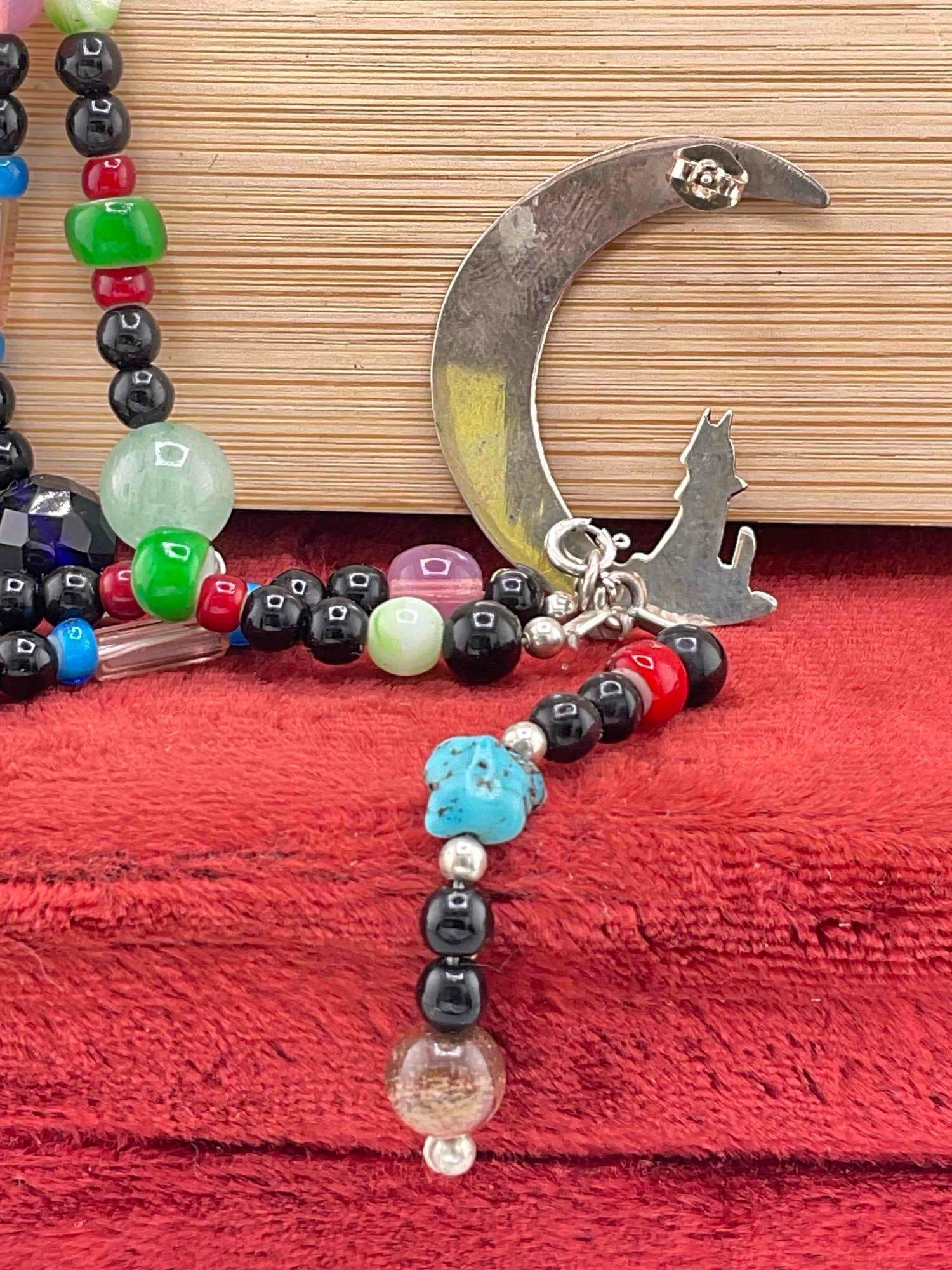 Charming Sterling Silver Earrings w/ Crescent Moon Design & Multi-Toned Bead Dangles. See pics. - 3