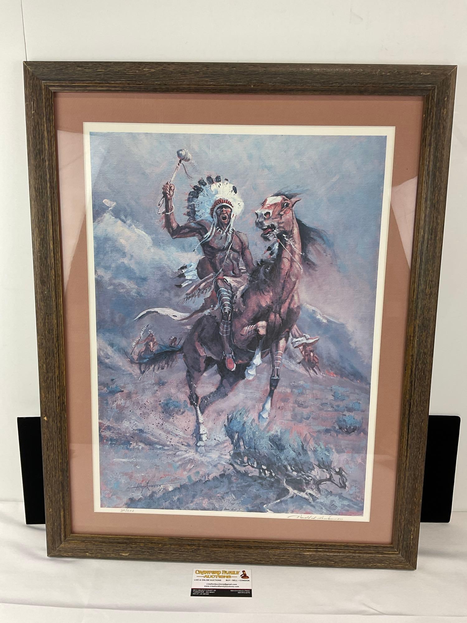 Framed 1976 Signed & #d 39/500 Lithograph by Harold Isadore Hopkinson, 30x23 inches: Appears to be in good shape. The piece measures approx 30h x 23w x 3d inches. See pics. E-6600
