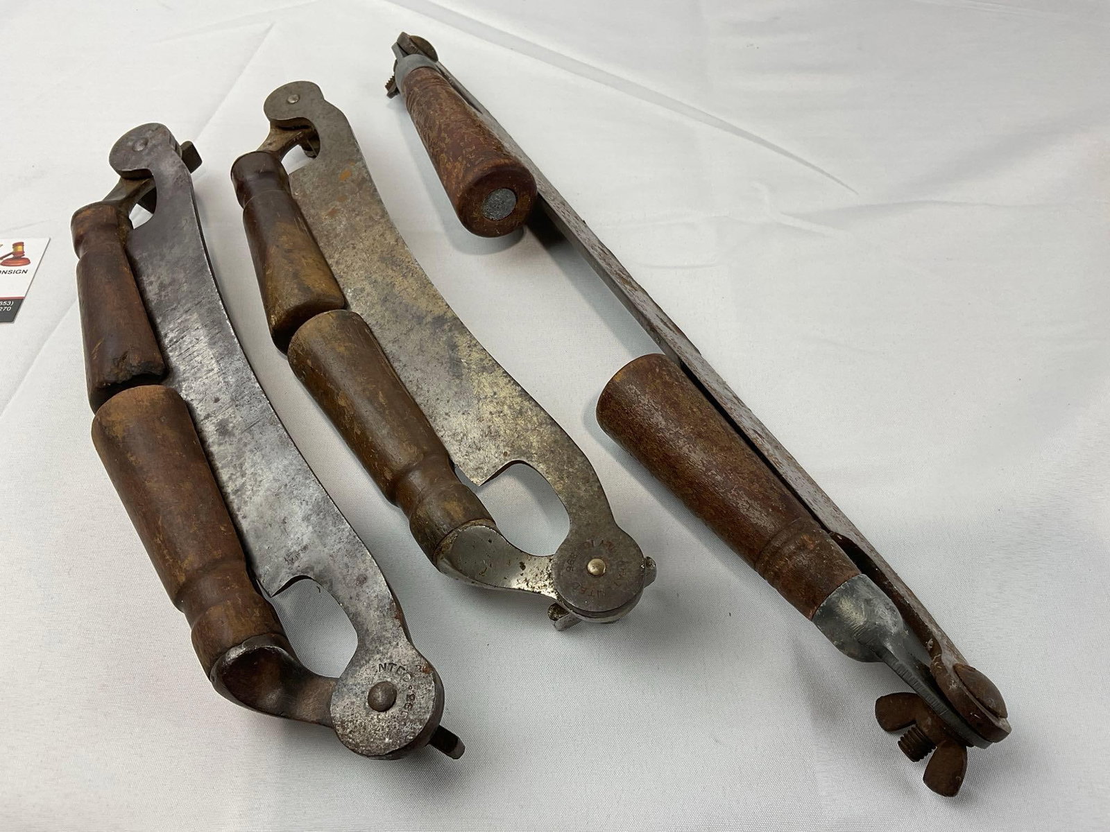 3 L. & I.J.White 1837 Iron Chisels, 4 Folding Draw Knives, 2x A.J. Wilkinson & Co., Dunlap & P.S &W - 7