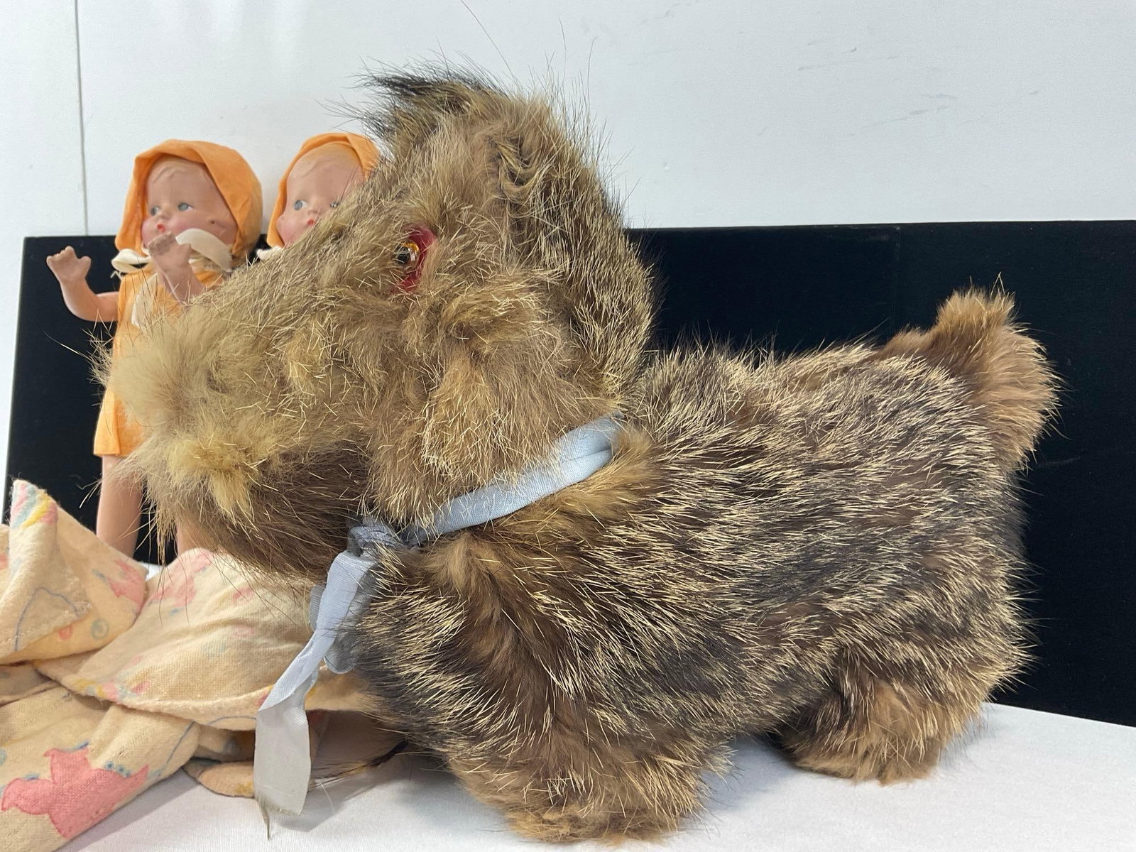 Pair of Composite Baby Dolls, w/Blankets, & Vintage Rabbit/Mohair Fur Dog Toy - 2